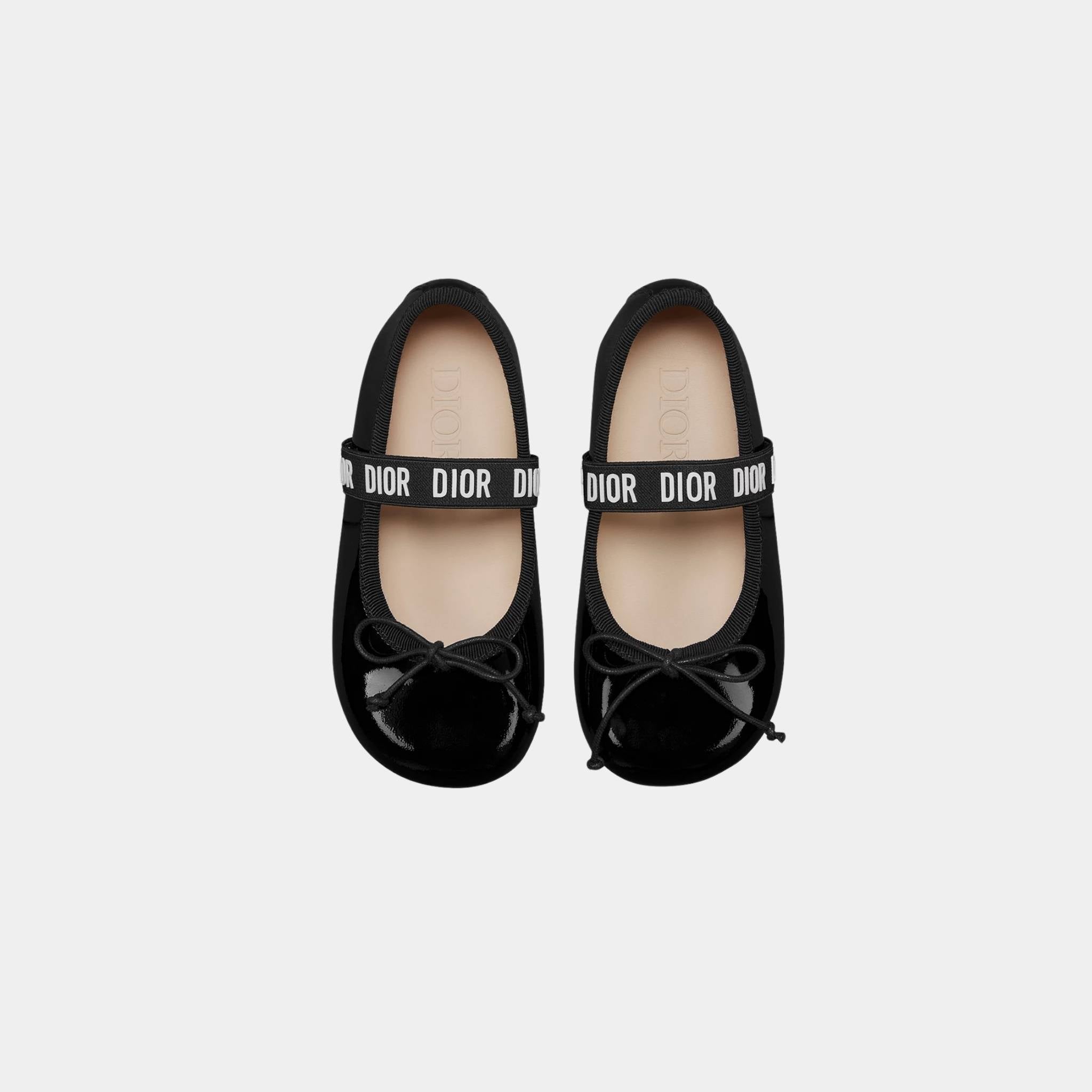 Dior Baby Ballet Flat Calfskin, Black Patent, Top