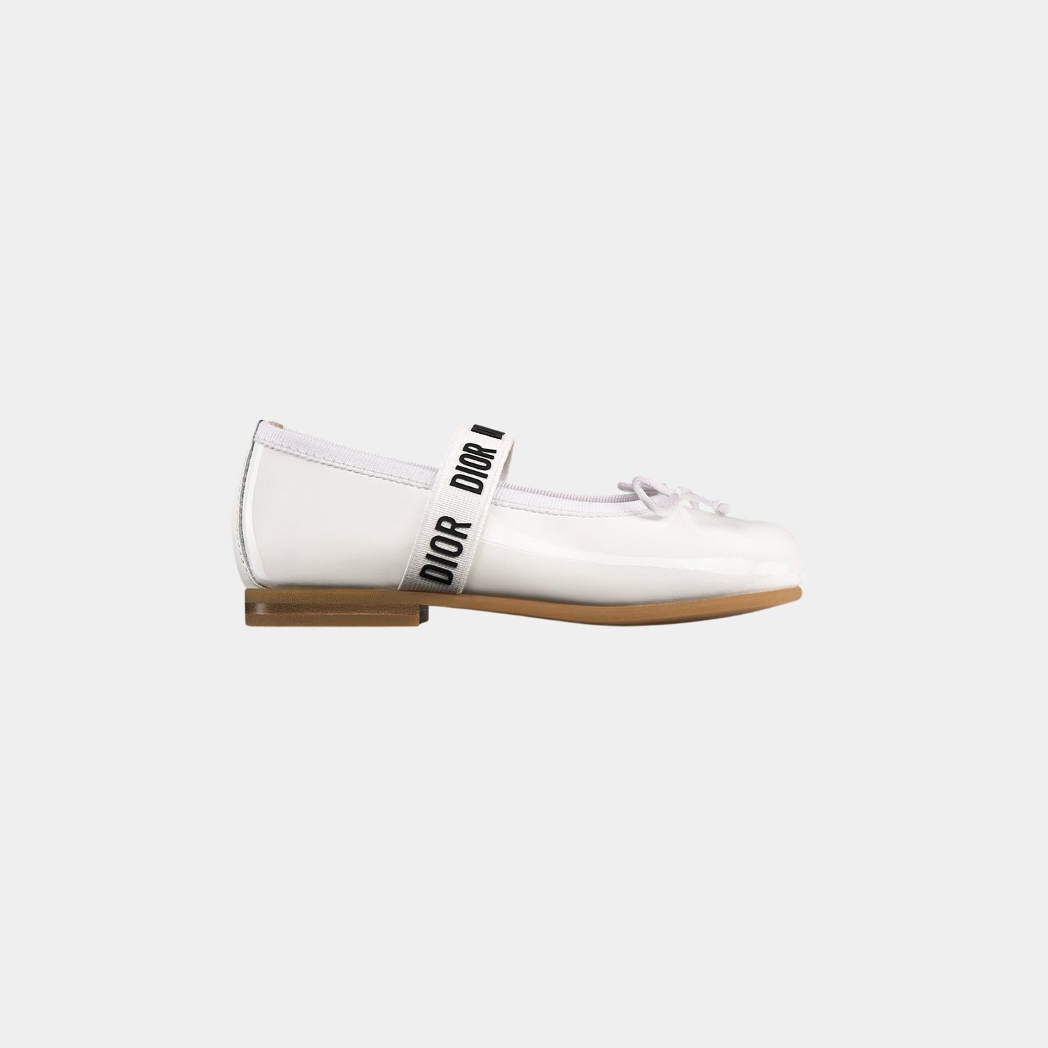 Dior Baby Ballet Flat Calfskin, White Patent, Side