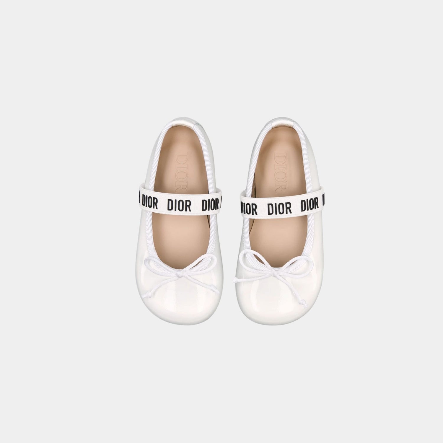 Dior Baby Ballet Flat Calfskin, White Patent, Top