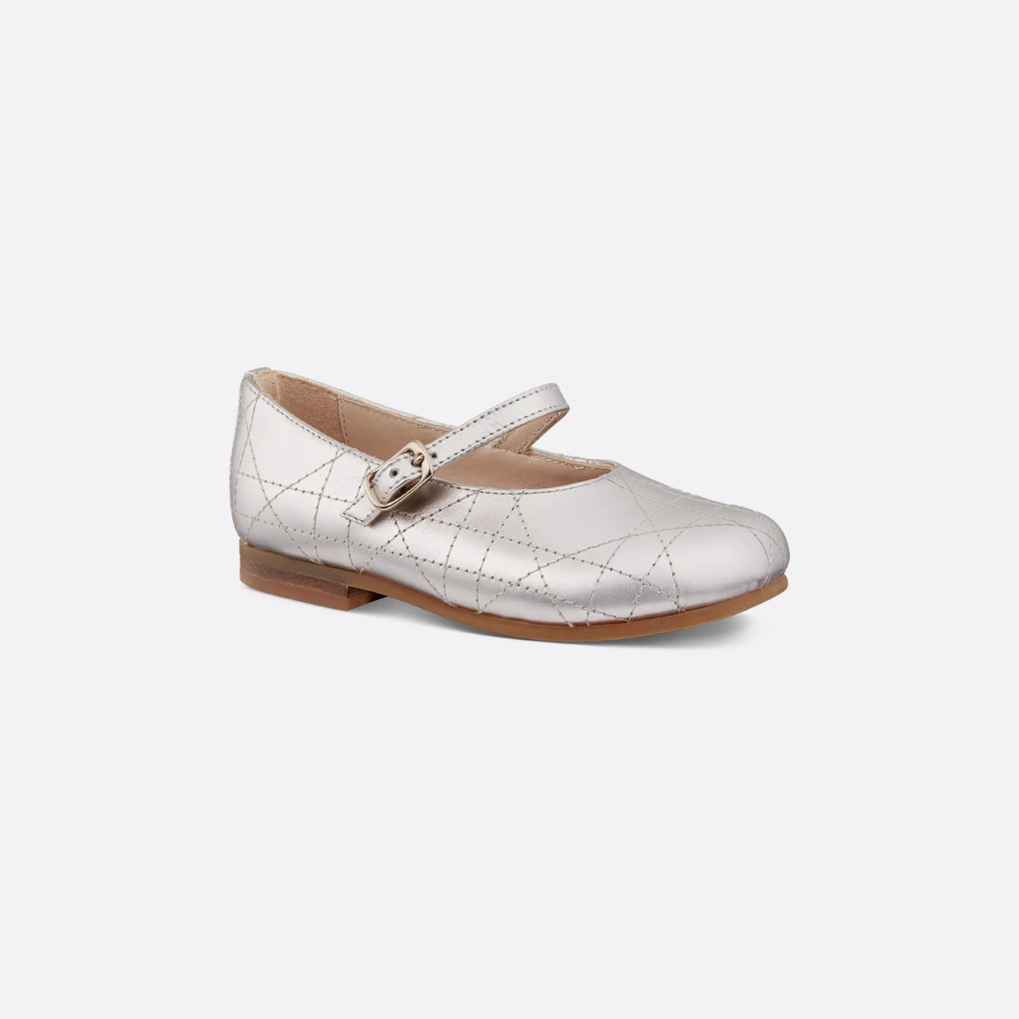 Dior Baby Ballet Flat Cannage Calfskin, Silver, Front