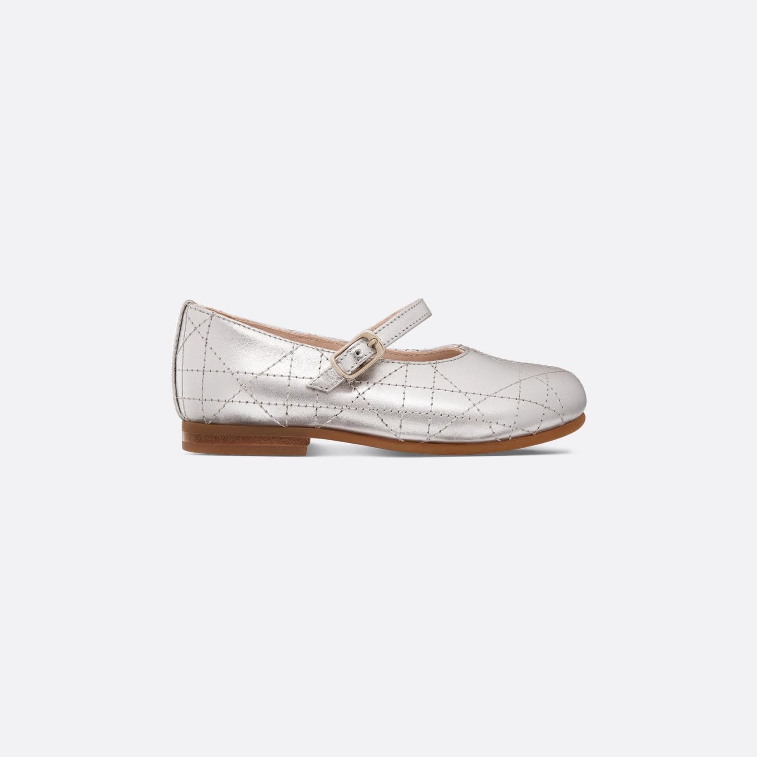 Dior Baby Ballet Flat Cannage Calfskin, Silver, Side