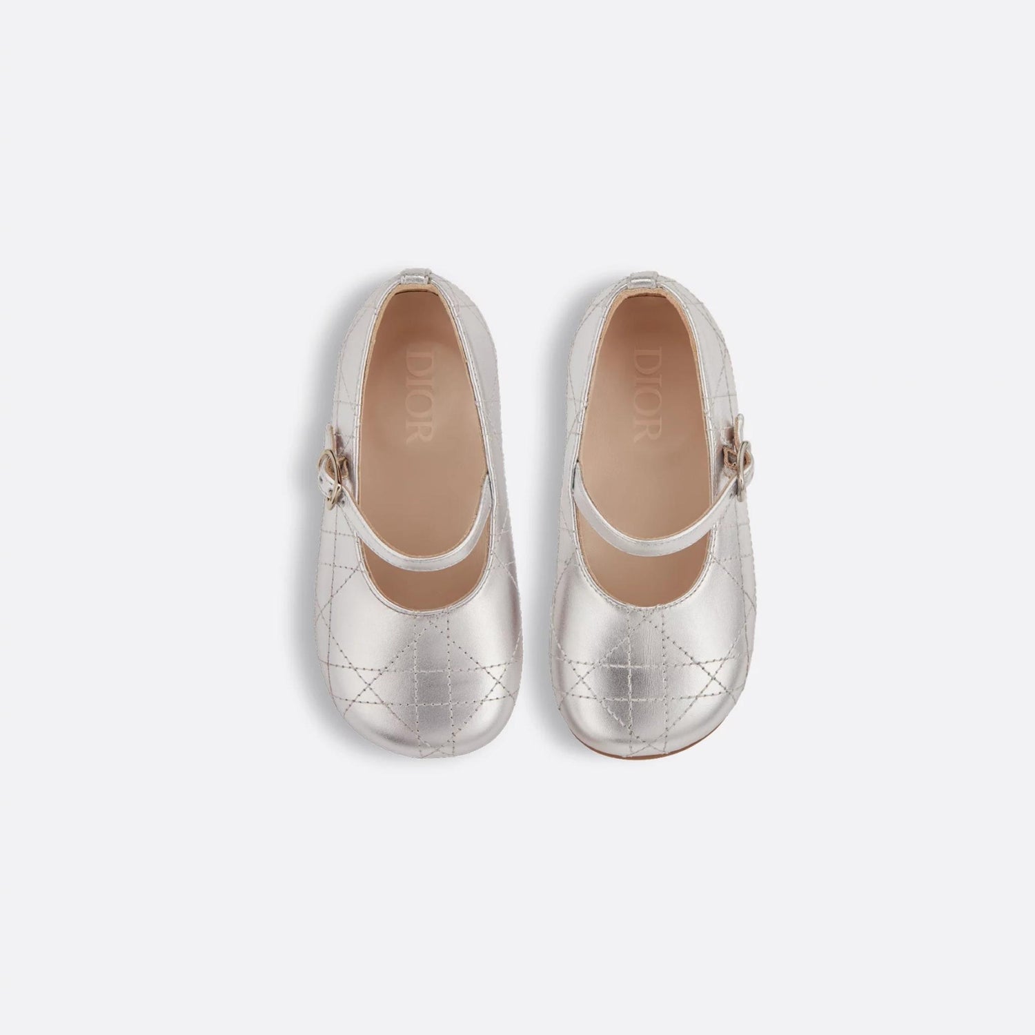 Dior Baby Ballet Flat Cannage Calfskin, Silver, Top