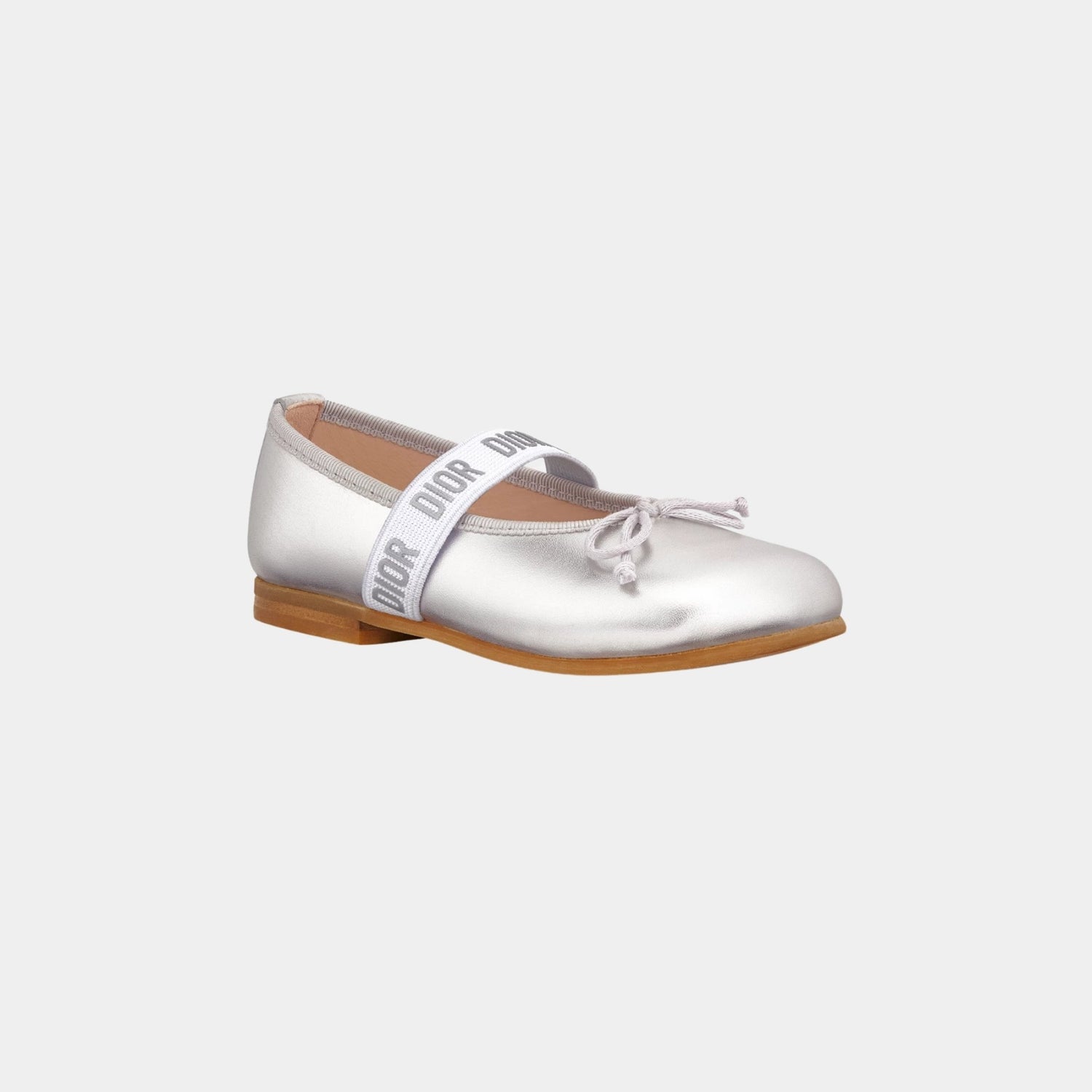 Dior Baby Ballet Flat Metallic Silver-Tone Lambskin, Front