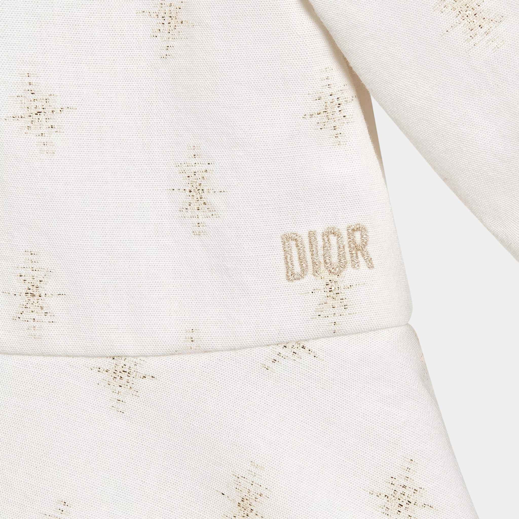 Dior Baby Blouse Ivory Cotton with Gold-Tone Jacquard Star Motif, Close