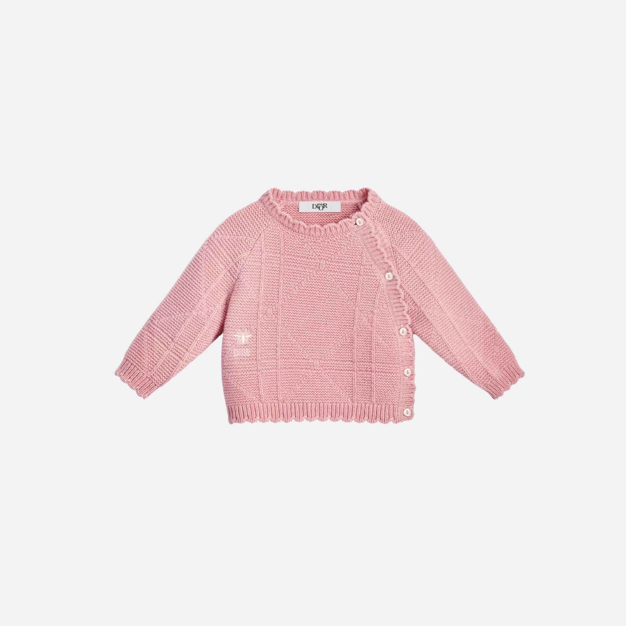 Dior Baby Cardigan Antique Pink Cannage Wool Cashmere Jacquard Knit, Front