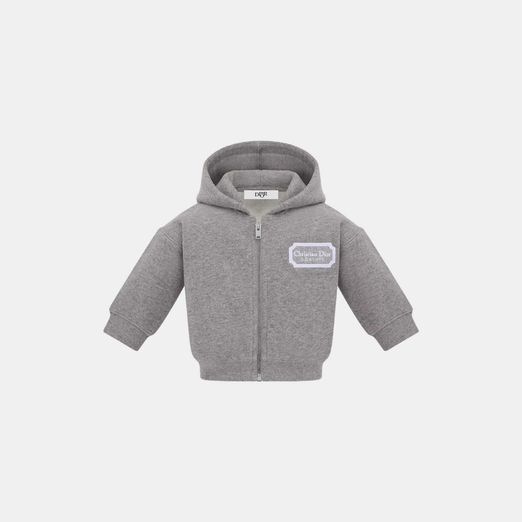 Dior Baby Christian Dior Couture Zipped Hooded Sweatshirt Cotton Fleece, Heathered Gray, Front