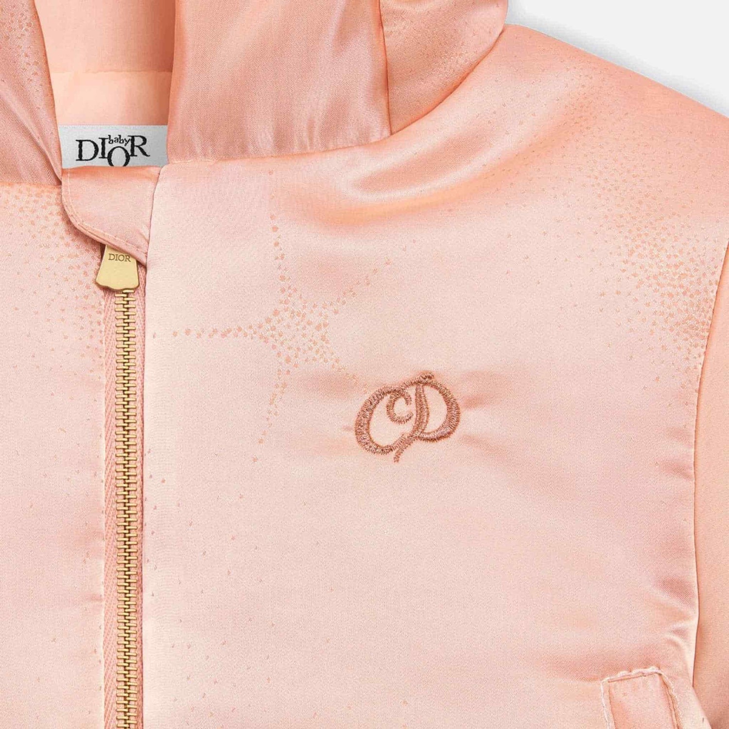 Dior Baby Hooded Down Jacket Pink Satin Jacquard Copper Constellation, Close