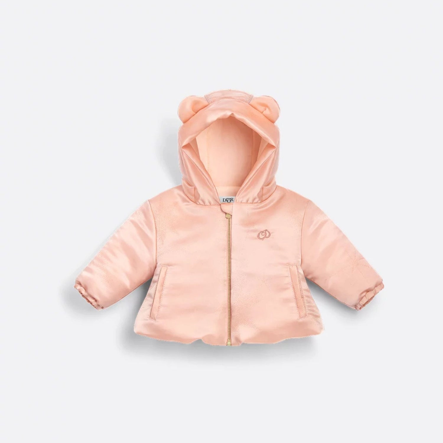 Dior Baby Hooded Down Jacket Pink Satin Jacquard Copper Constellation, Front