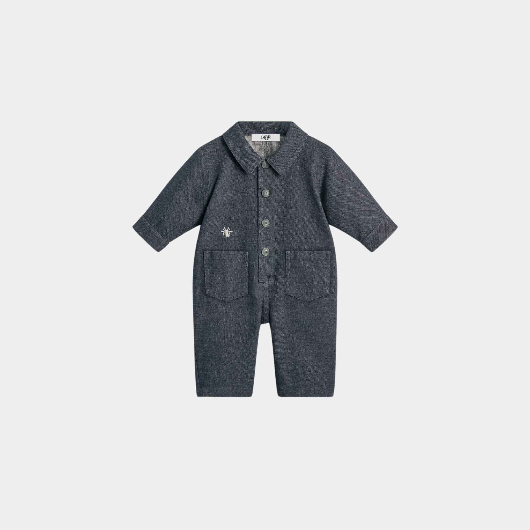 Dior Baby Jumpsuit Blue Denim-Effect Cotton Gabardine, Front