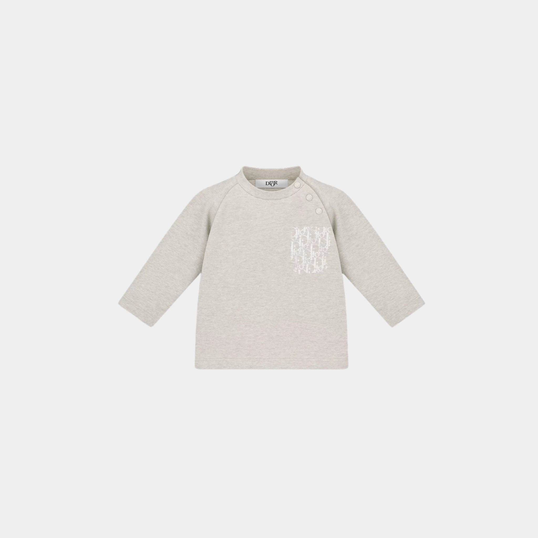 Dior Baby Long-Sleeved T-Shirt Heathered Beige Cotton Jersey, Front