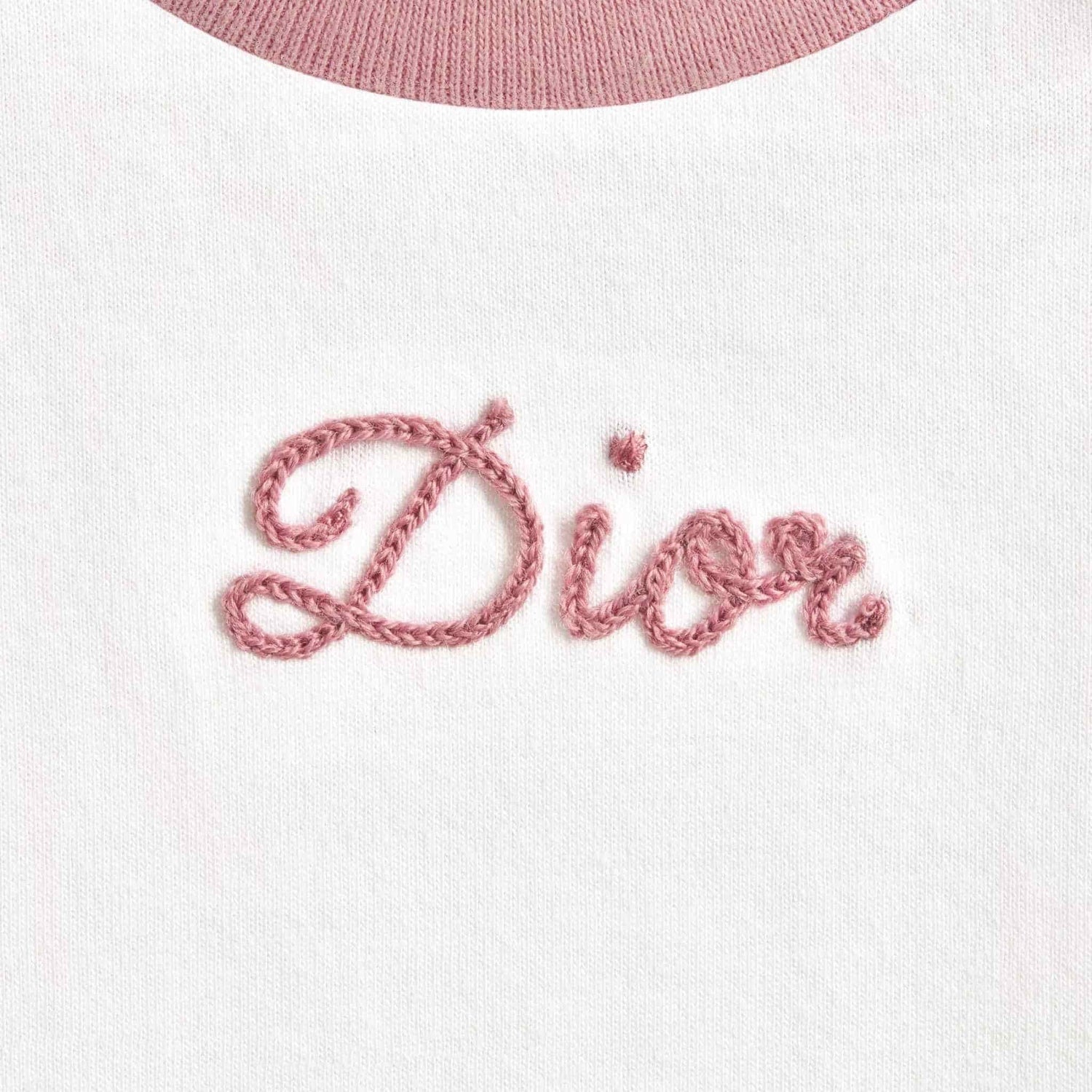 Dior Baby Long-Sleeved T-Shirt Ivory and Antique Pink Cotton Jersey, Close