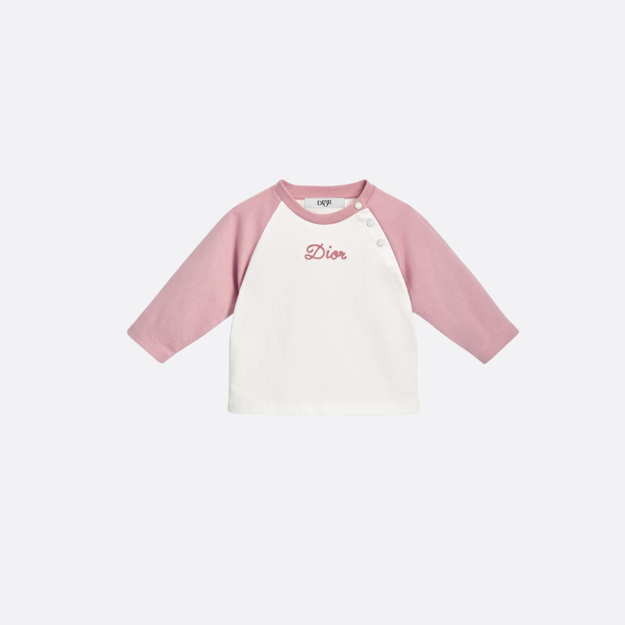 Dior Baby Long-Sleeved T-Shirt Ivory and Antique Pink Cotton Jersey, Front