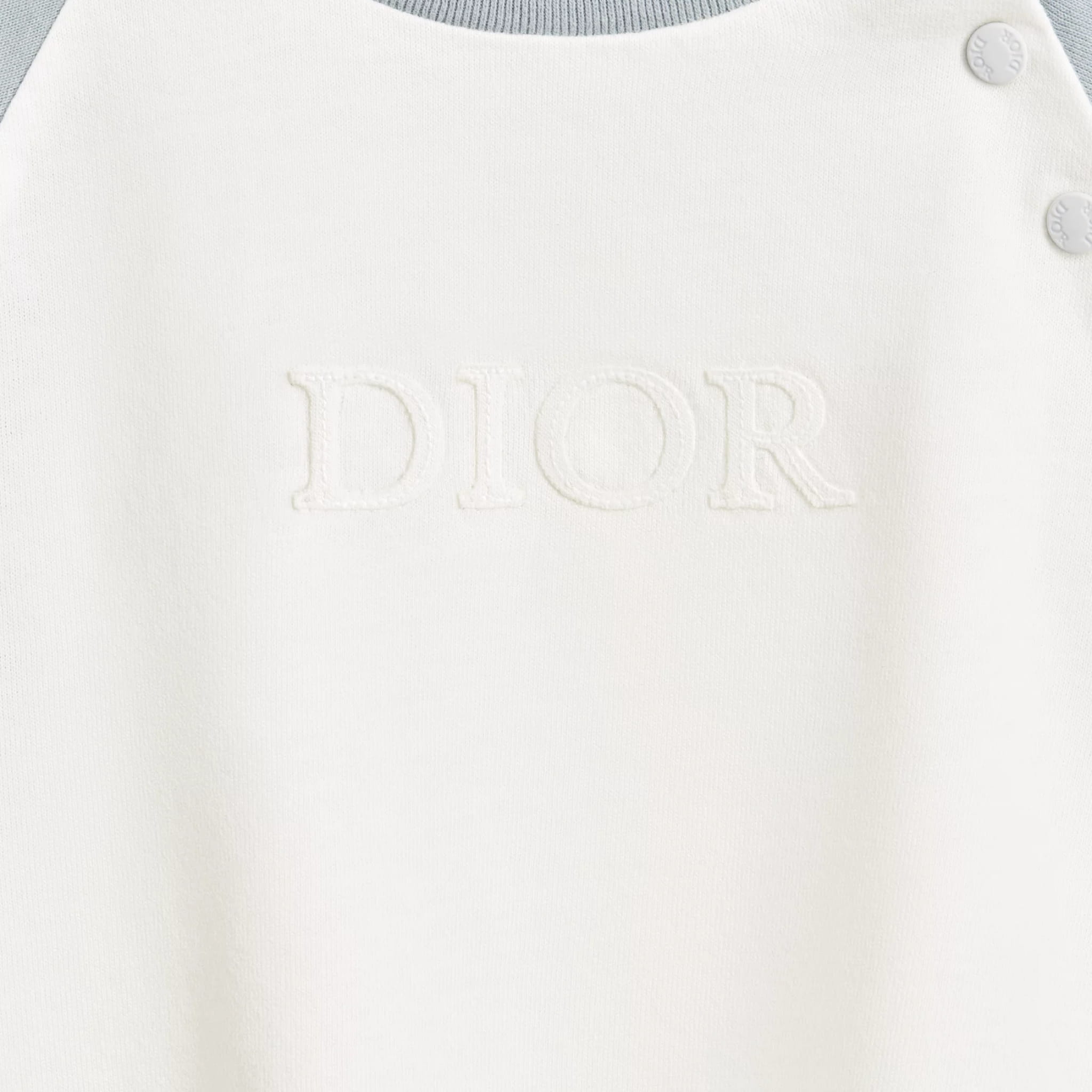 Baby Long-Sleeved T-Shirt Ivory and Gray-Blue Cotton Jersey, Logo