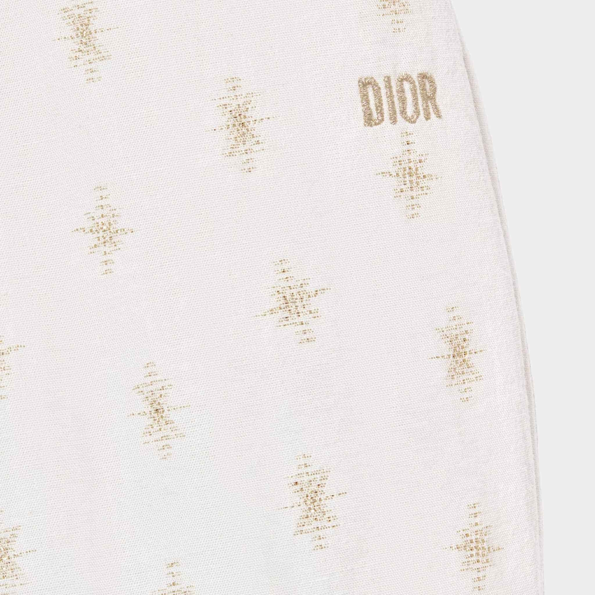 Dior Baby Pants Ivory Cotton with Gold-Tone Jacquard Star Motif, Close