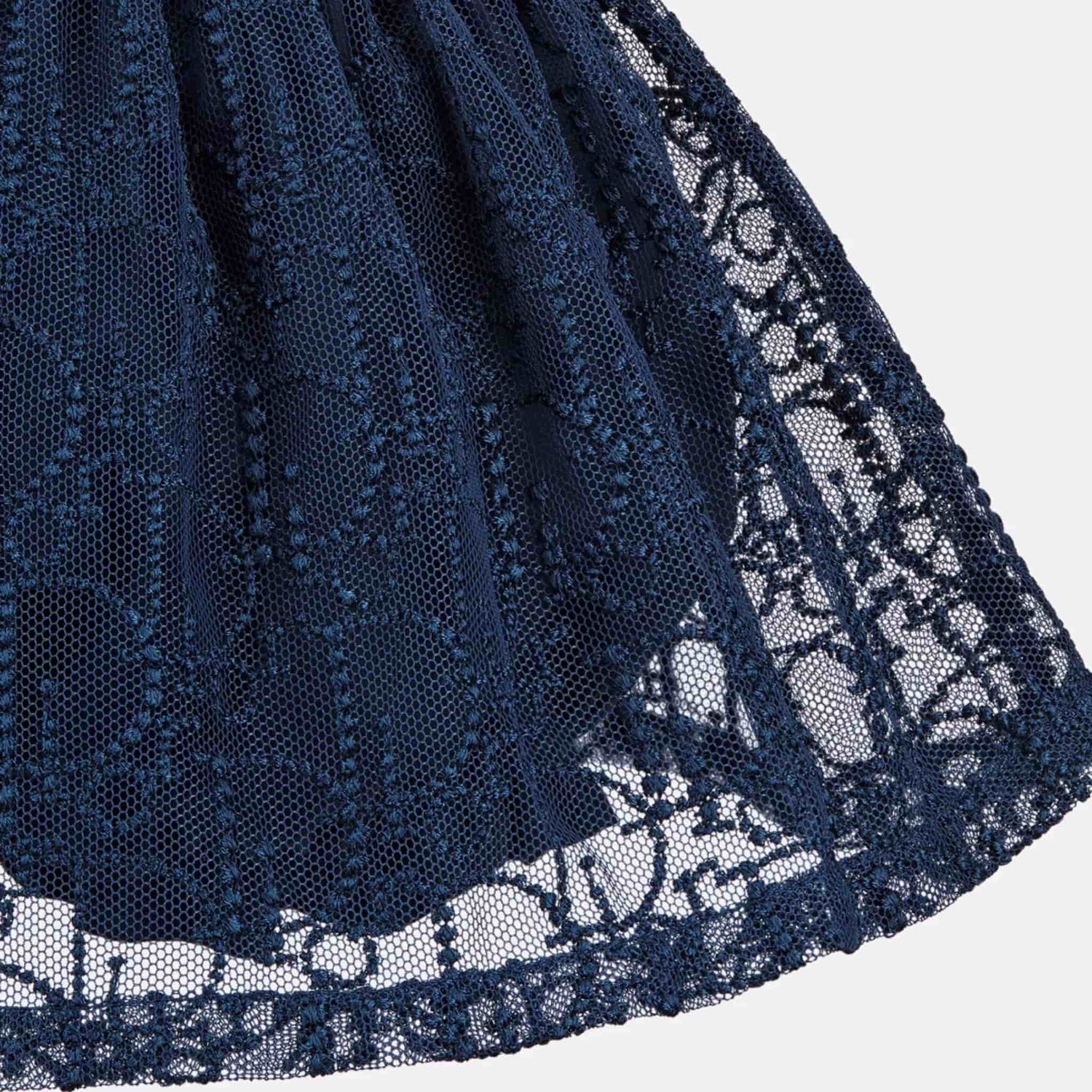 Dior Baby Short Skirt Navy Blue Embroidered Tulle Oblique Pearls Motif, Close