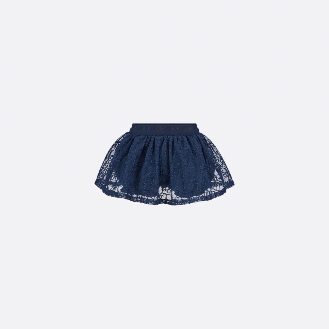 Dior Baby Short Skirt Navy Blue Embroidered Tulle Oblique Pearls Motif, Front