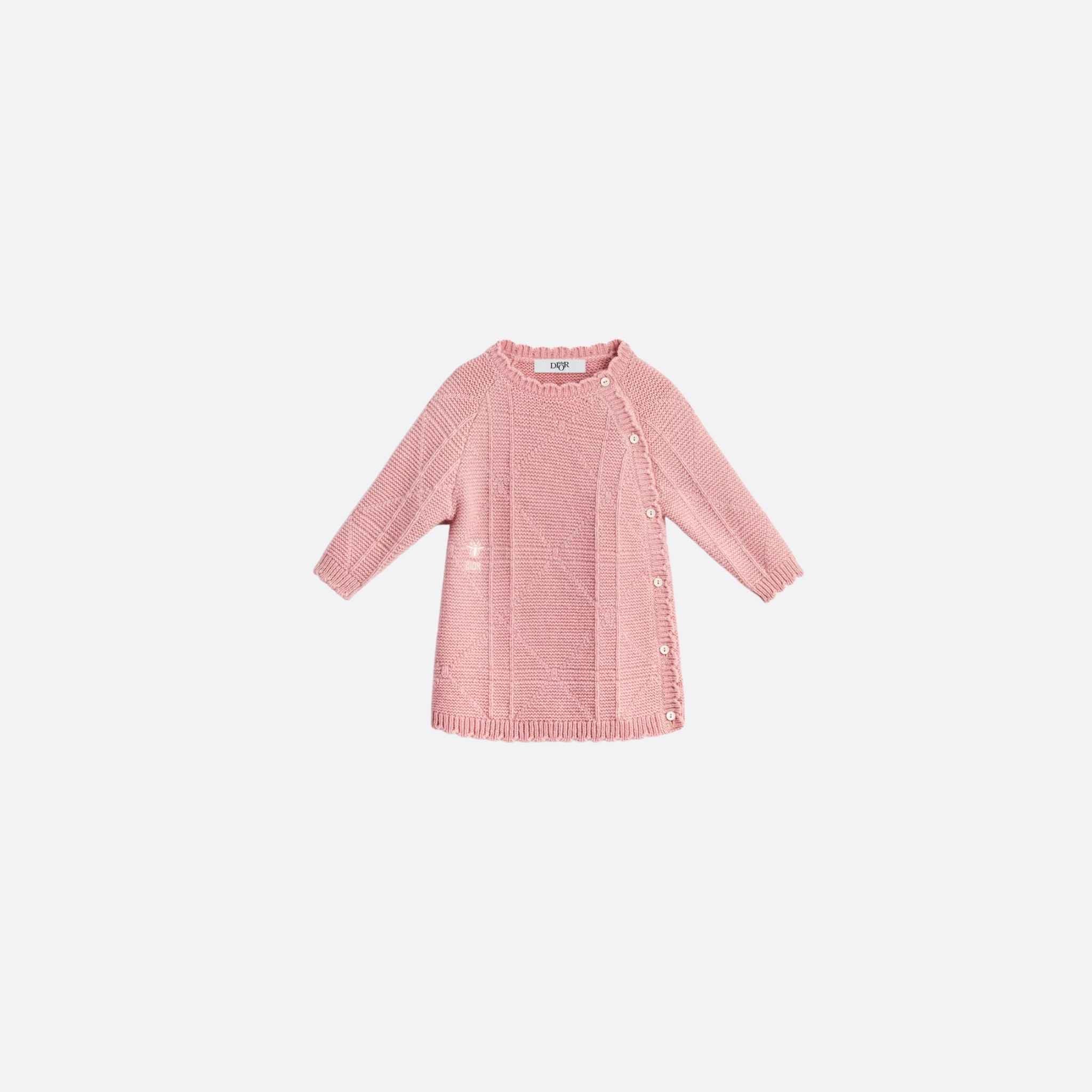 Dior Baby Straight Dress Antique Pink Cannage Wool-Cashmere Knit, Front