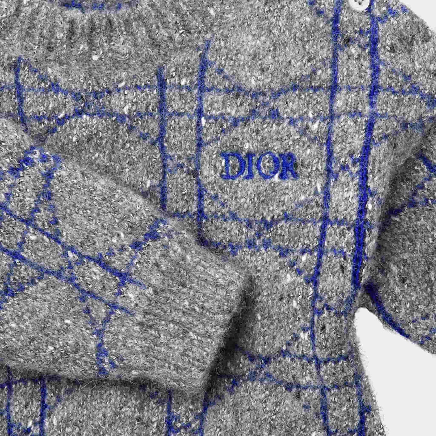 Dior Baby Sweater Mottled Gray Cotton Wool Alpaca Knit Blue Cannage, Close