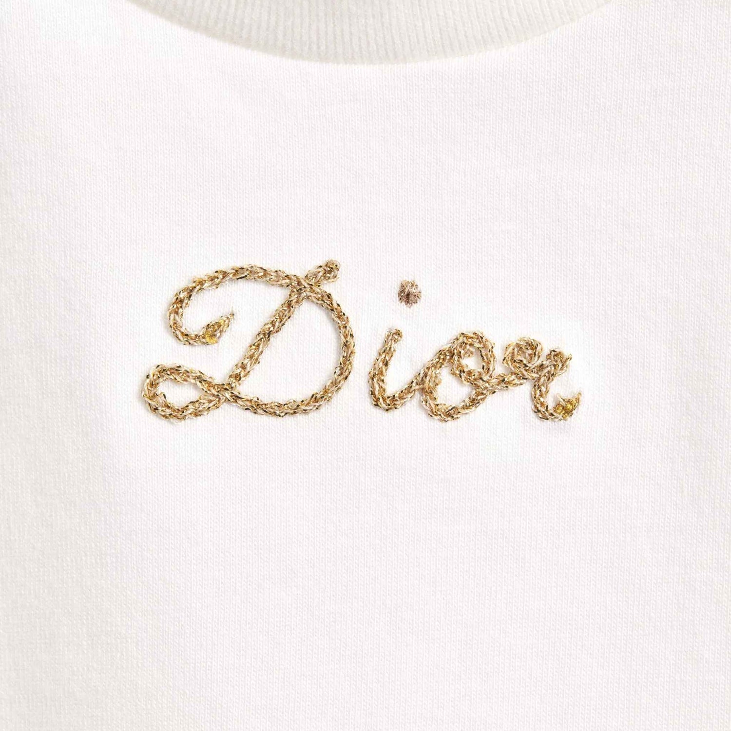 Dior Baby T-Shirt Ivory Cotton Jersey Gold Chain Effect Dior Signature, Close