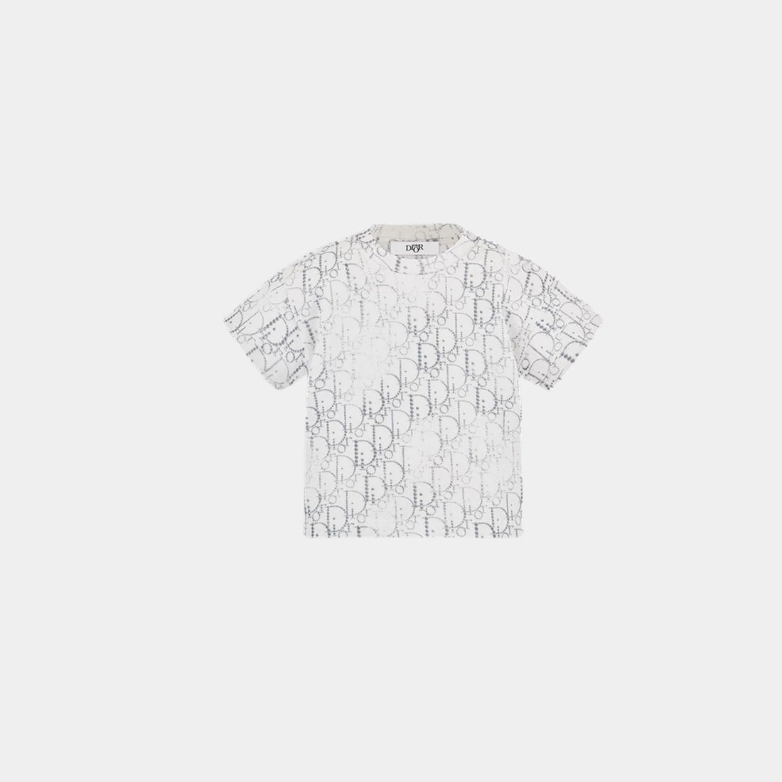 Dior Baby T-Shirt Ivory Cotton Jersey Silver Tone Dior Oblique Pearl, Front