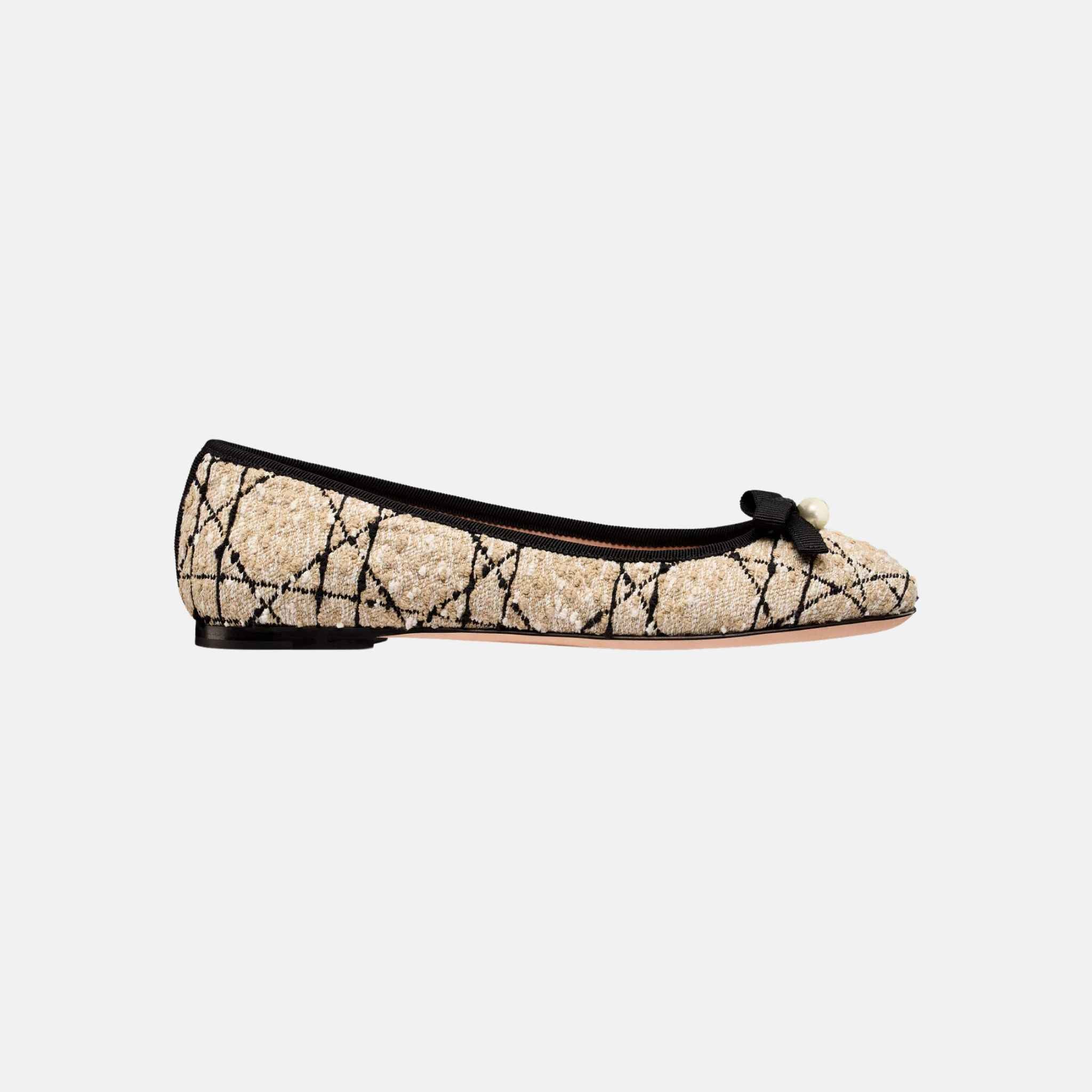 Dior Ballet Flat Beige And Black Cannage Tweed, Side