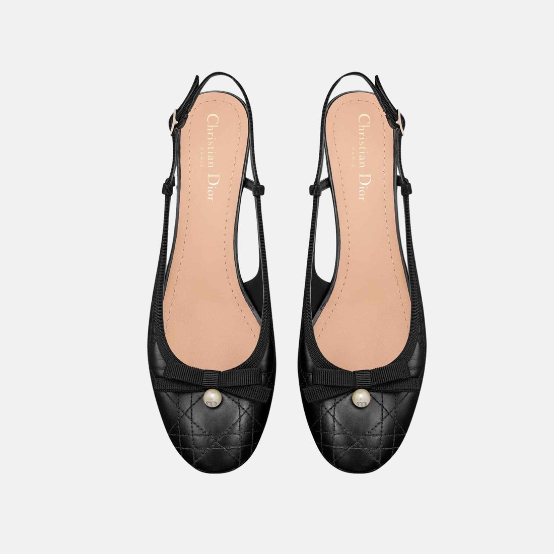 حذاء Dior بكعب باليه وسير خلفي، علوي، أسود