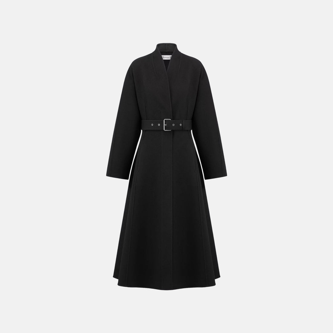 Dior Belted Coat In Virgin Wool And Cashmere, Black, Front