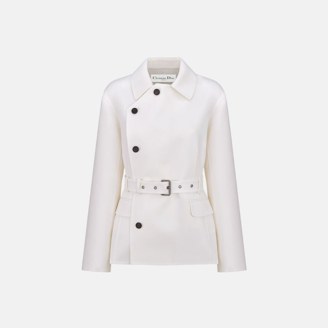 Dior Belted Jacket In Virgin Wool And Silk Gabardine, White, Front