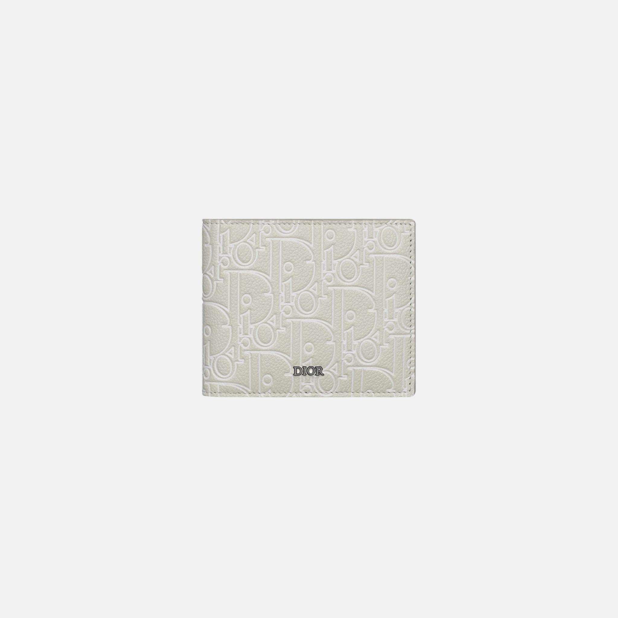 Dior Bifold Wallet In Gravity Outline Leather And Calfskin, Beige, Front