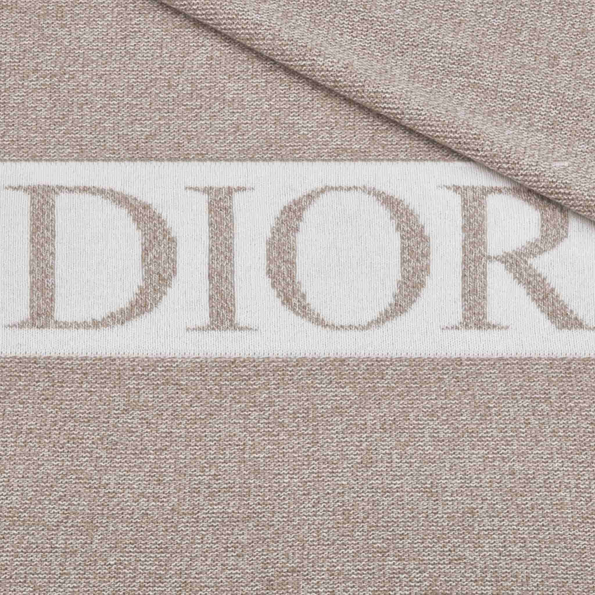 Dior Blanket Heathered Beige and Ivory Wool and Cashmere Tricot Knit, Logo