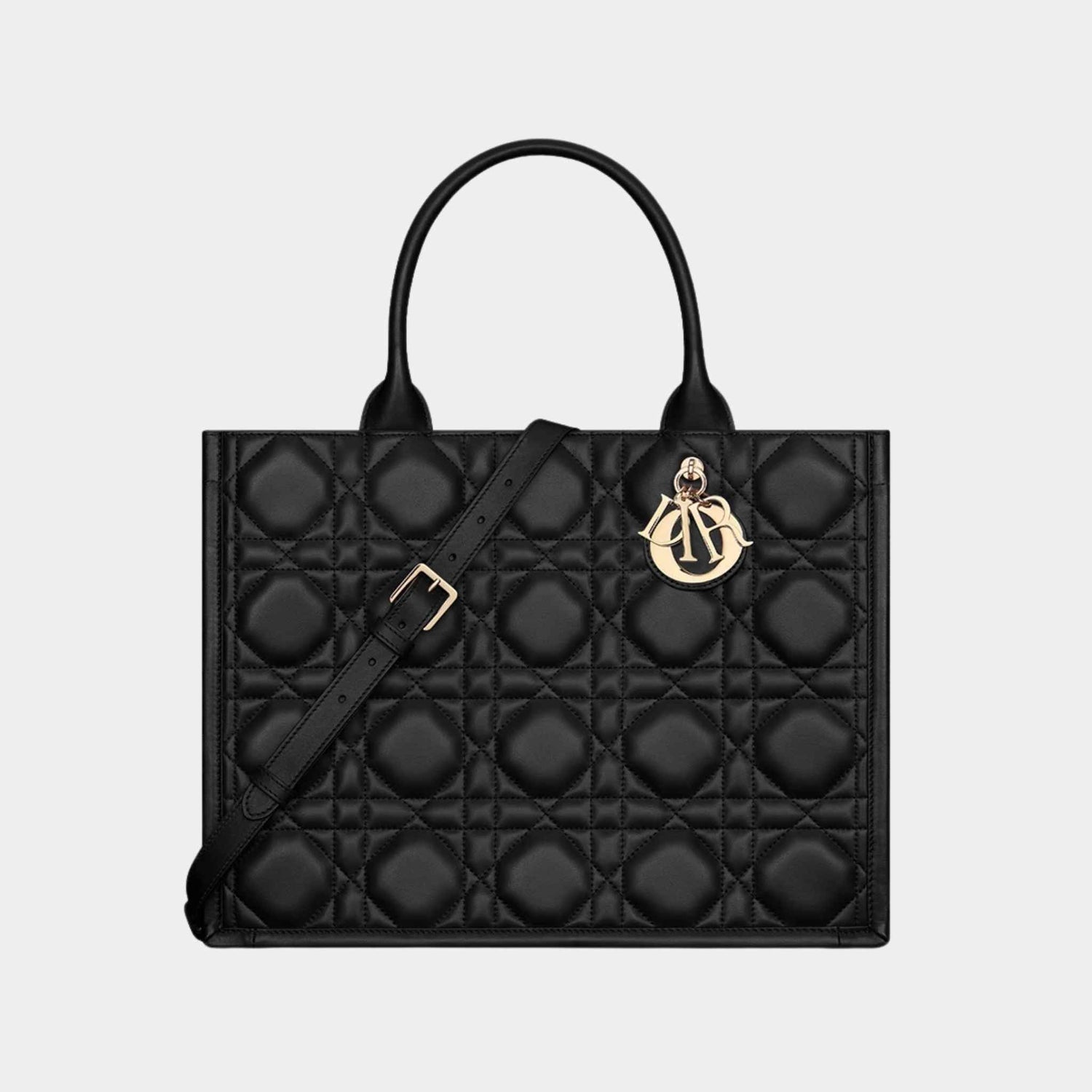 Dior Book Tote Medium Bag Macrocannage Calfskin, Black, Front