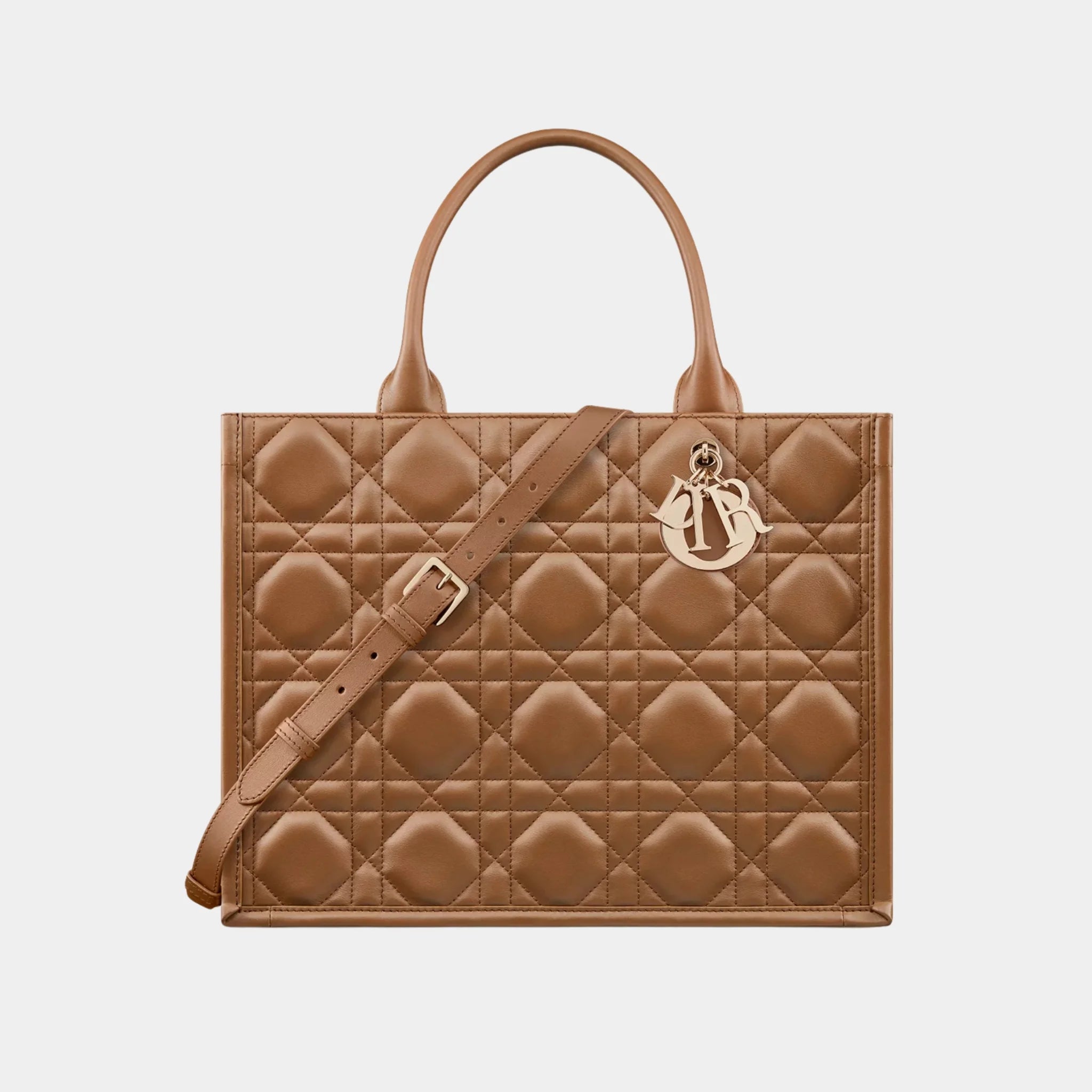 Dior Book Tote Medium Bag Macrocannage Calfskin, Camel, Front