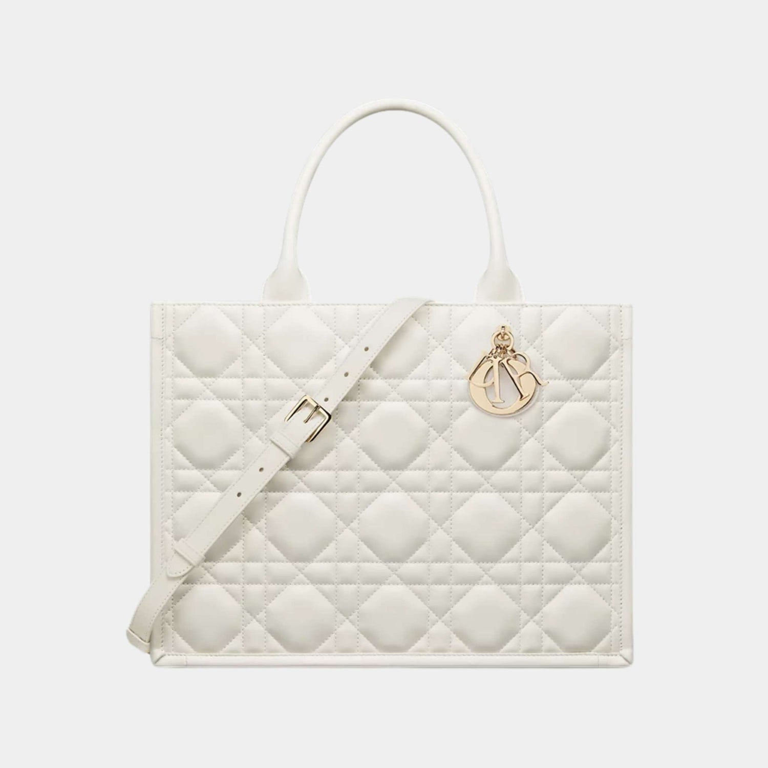 Dior Book Tote Medium Bag Macrocannage Calfskin, Latte, Front