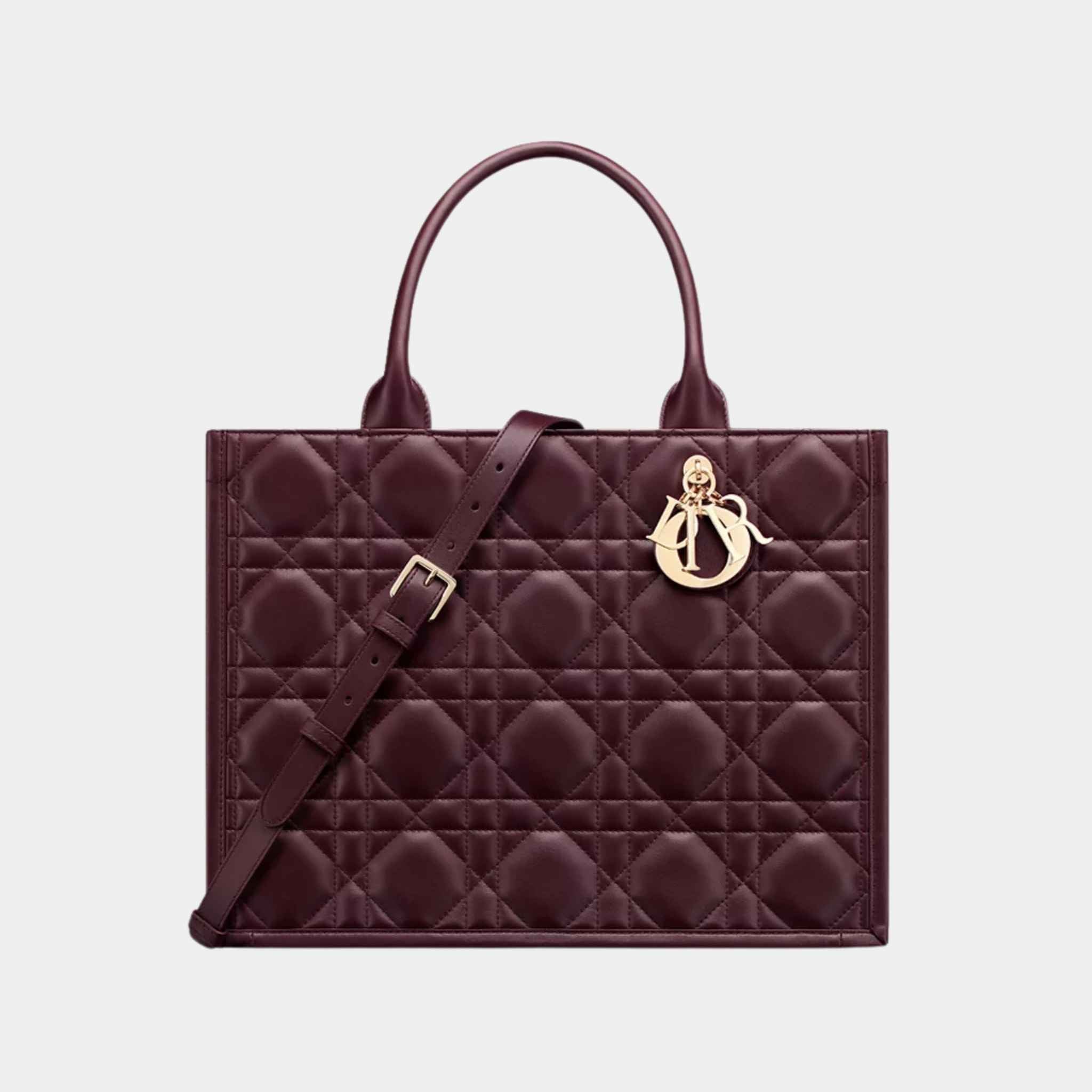 Dior Book Tote Medium Bag Macrocannage Calfskin, Plum, Front