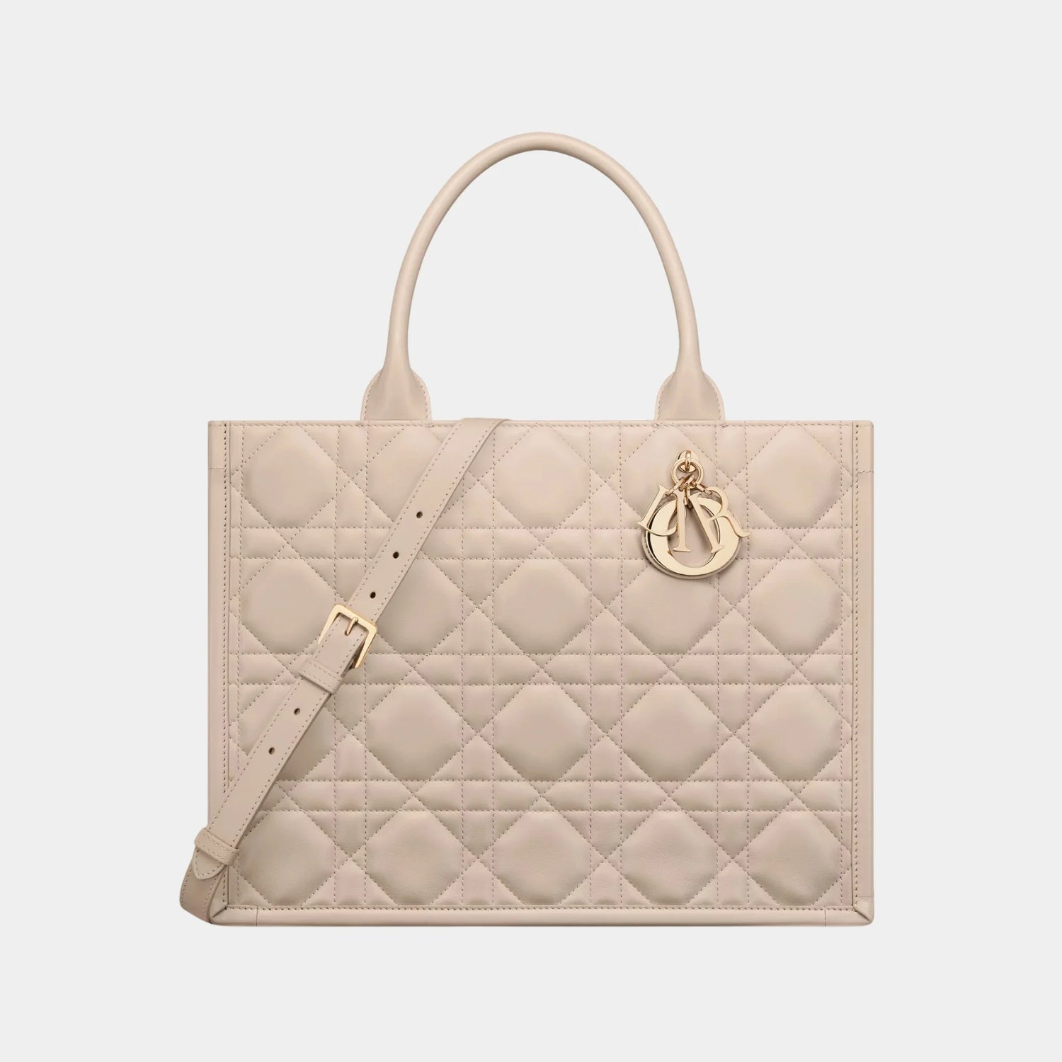 Dior Book Tote Medium Bag Macrocannage Calfskin, Camel, Powder Beige, Front