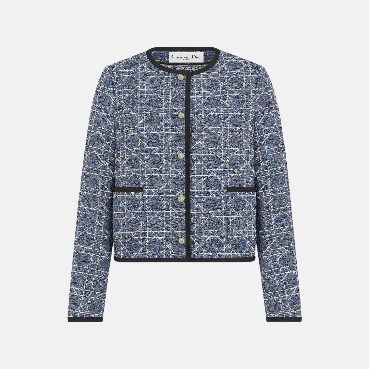 Dior Cannage Cropped Jacket, Blue, Front