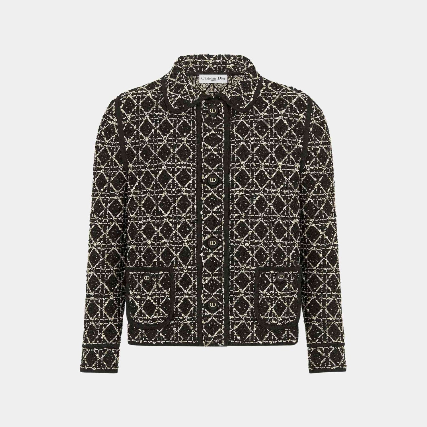 Dior Cannage Jacket Blended Cotton And Silk Tweed, Black, Front