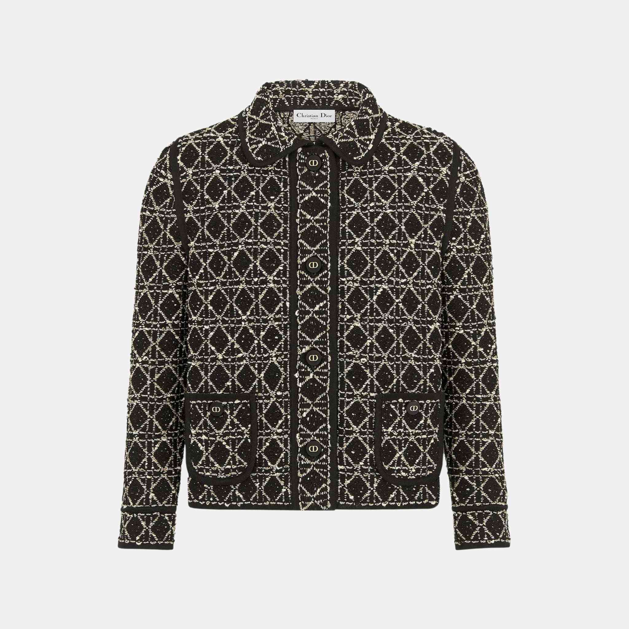 Dior Cannage Jacket Blended Cotton And Silk Tweed, Black, Front