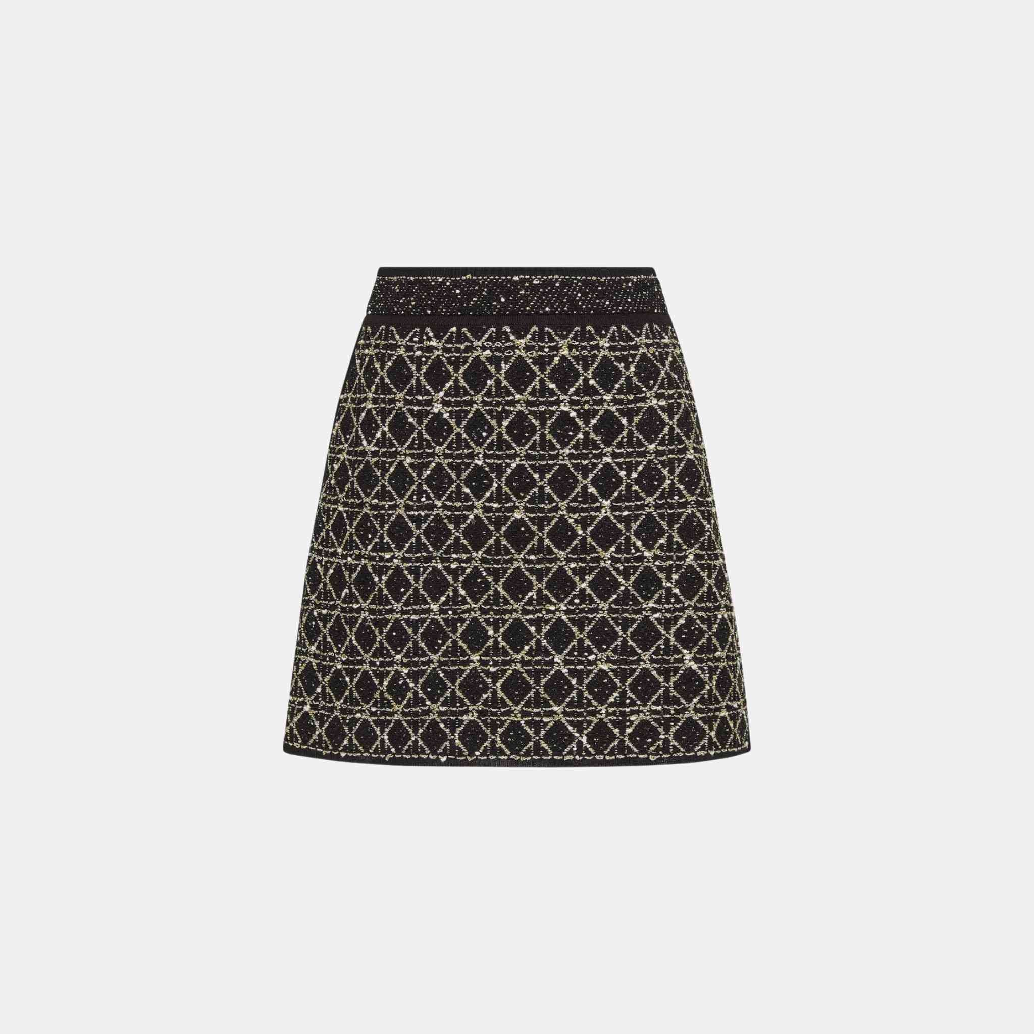 Dior Cannage Miniskirt Blended Cotton And Silk Tweed, Black, Front