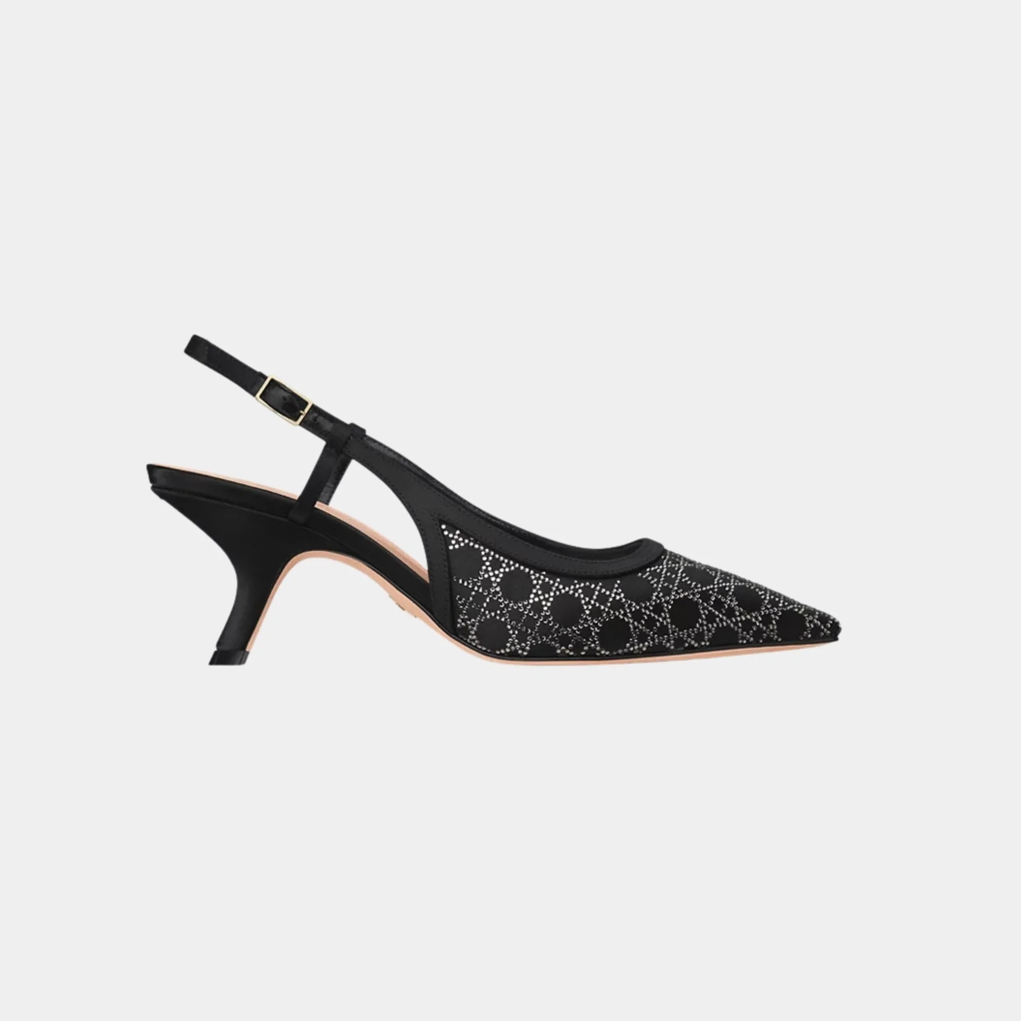 Dior Capture Slingback Pump Satin with Rhinestone Pattern, Black, Side