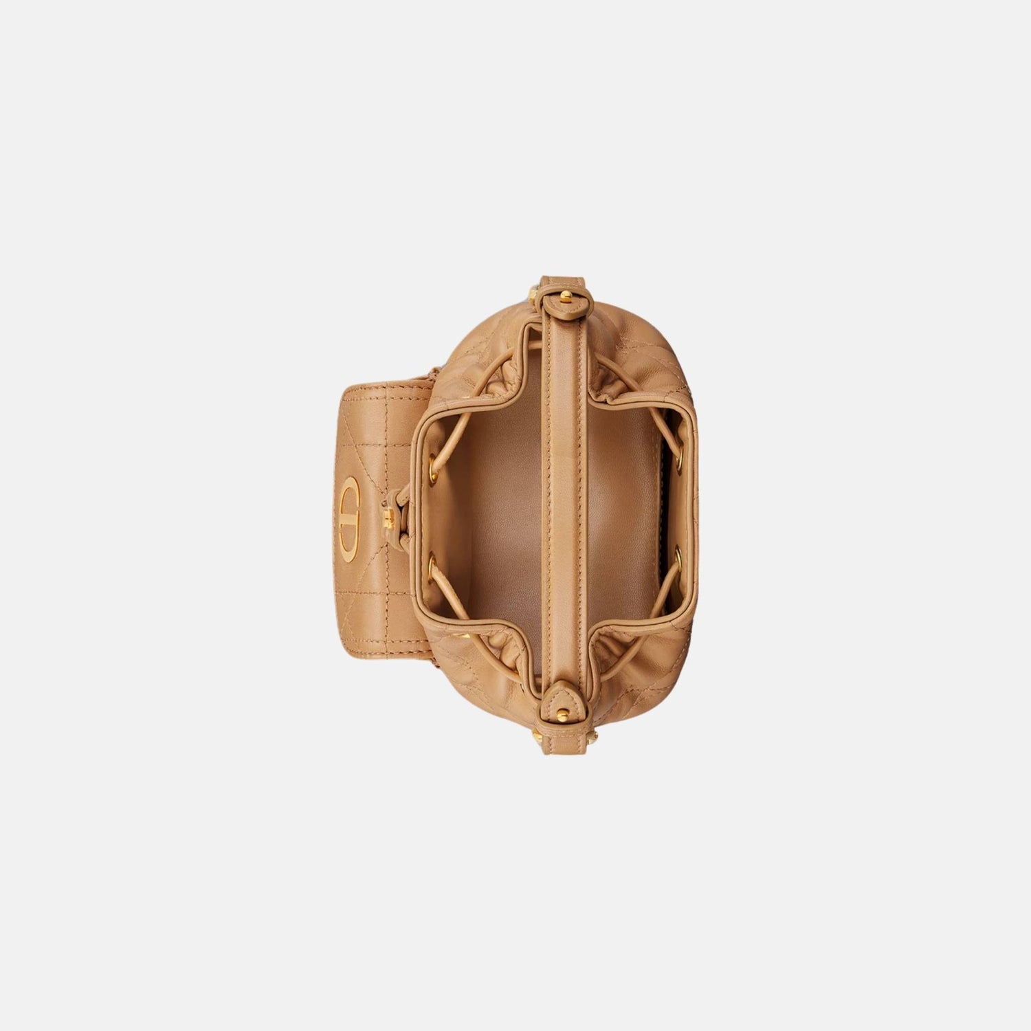 Dior Caro Nano Bucket Bag In Macrocannage Lambskin, Light Gold, Inside