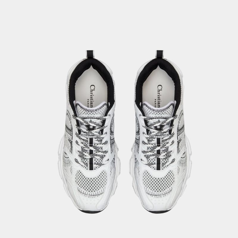 Dior Chrono Sneaker Gray Mesh With SilverTone Laminated LeatheEffect Panels, Silver, FrontView