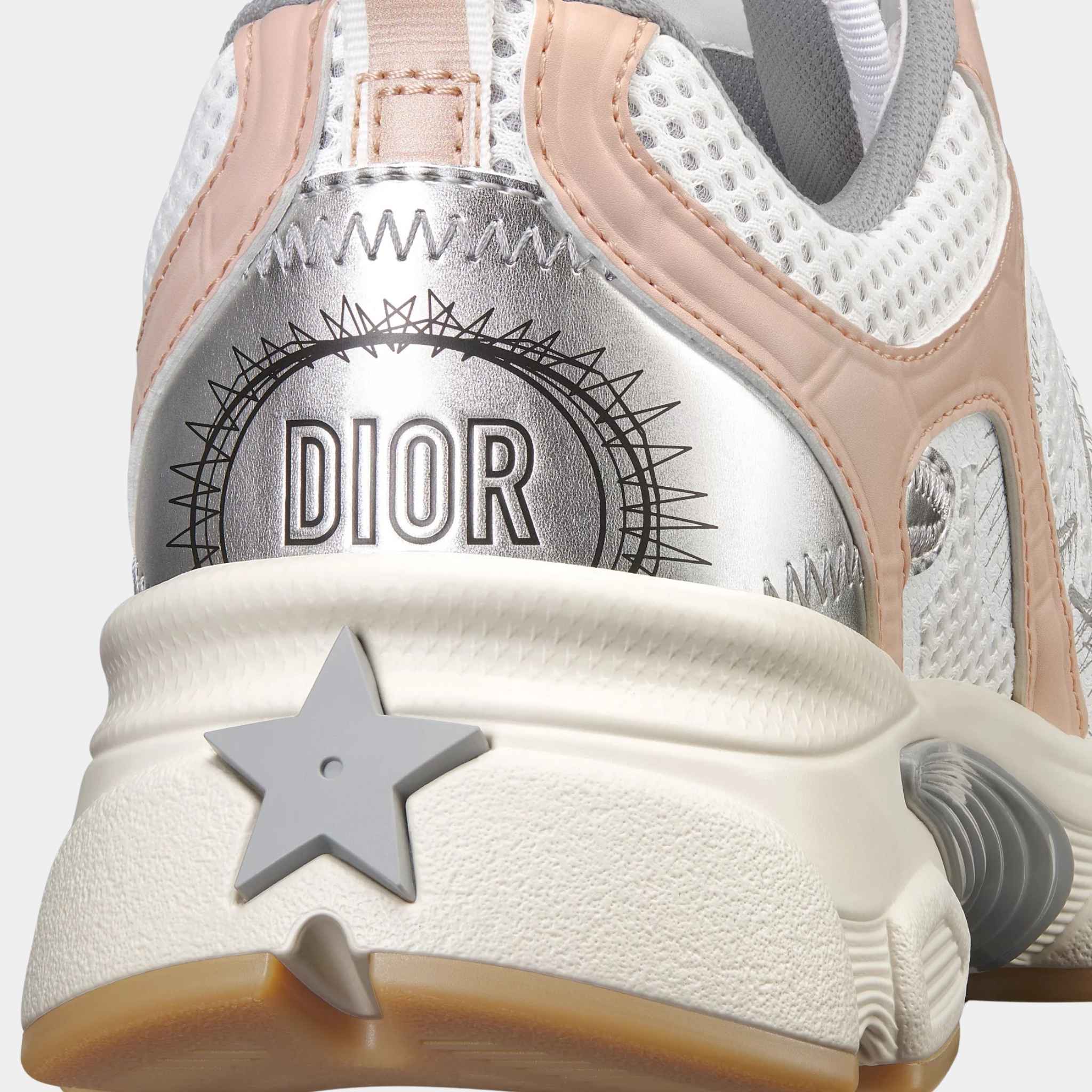 Dior Chrono Sneaker Trainers White MEsh with Nude and Sliver tone Leather,Rear