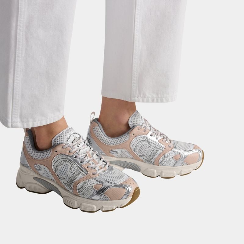 Dior Chrono Sneaker White Mesh With Nude And Silver-Tone Laminated Leather-Effect Panels, SideView