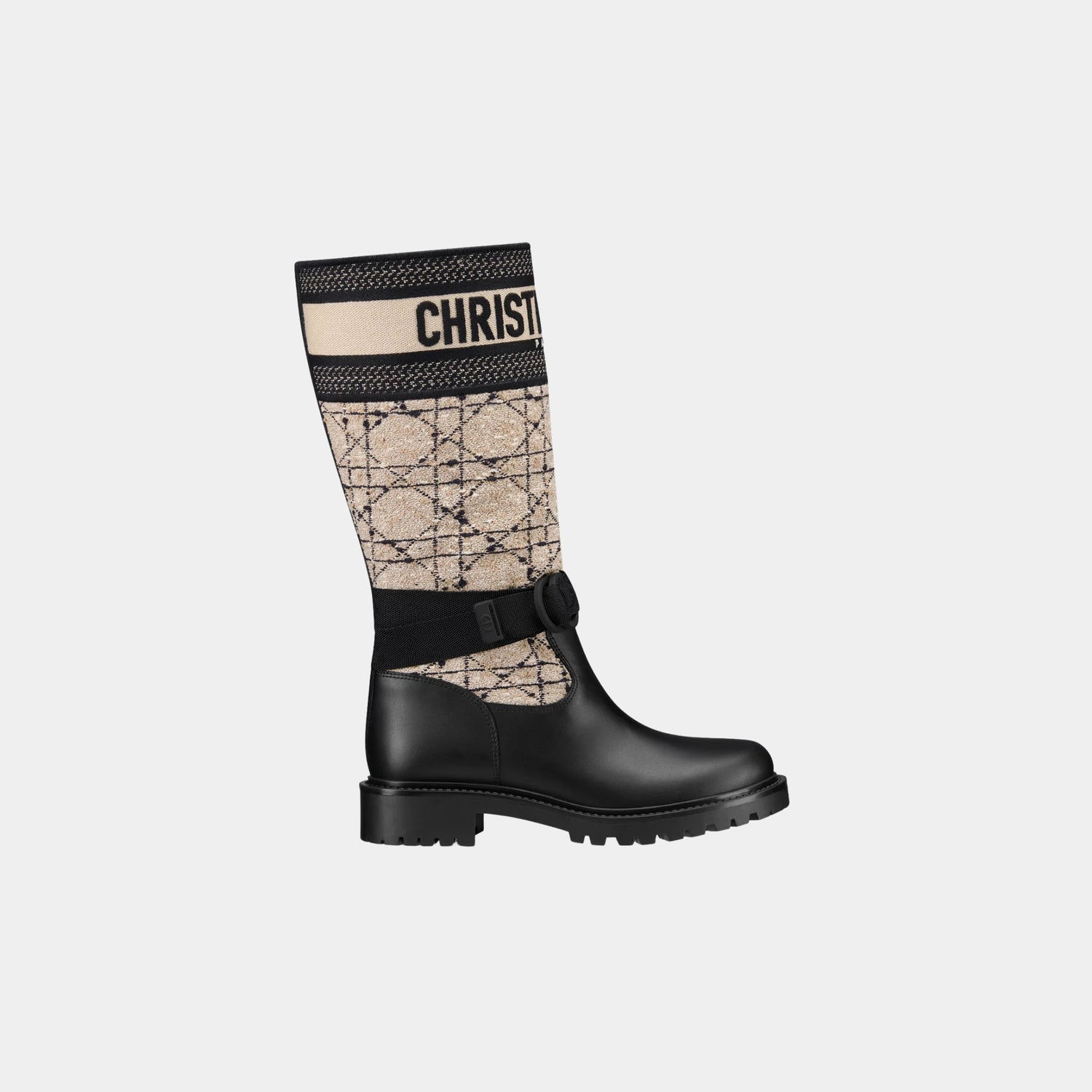 Dior D Major Boot Beige and Black Cannage Tweed and Black Calfskin, Side