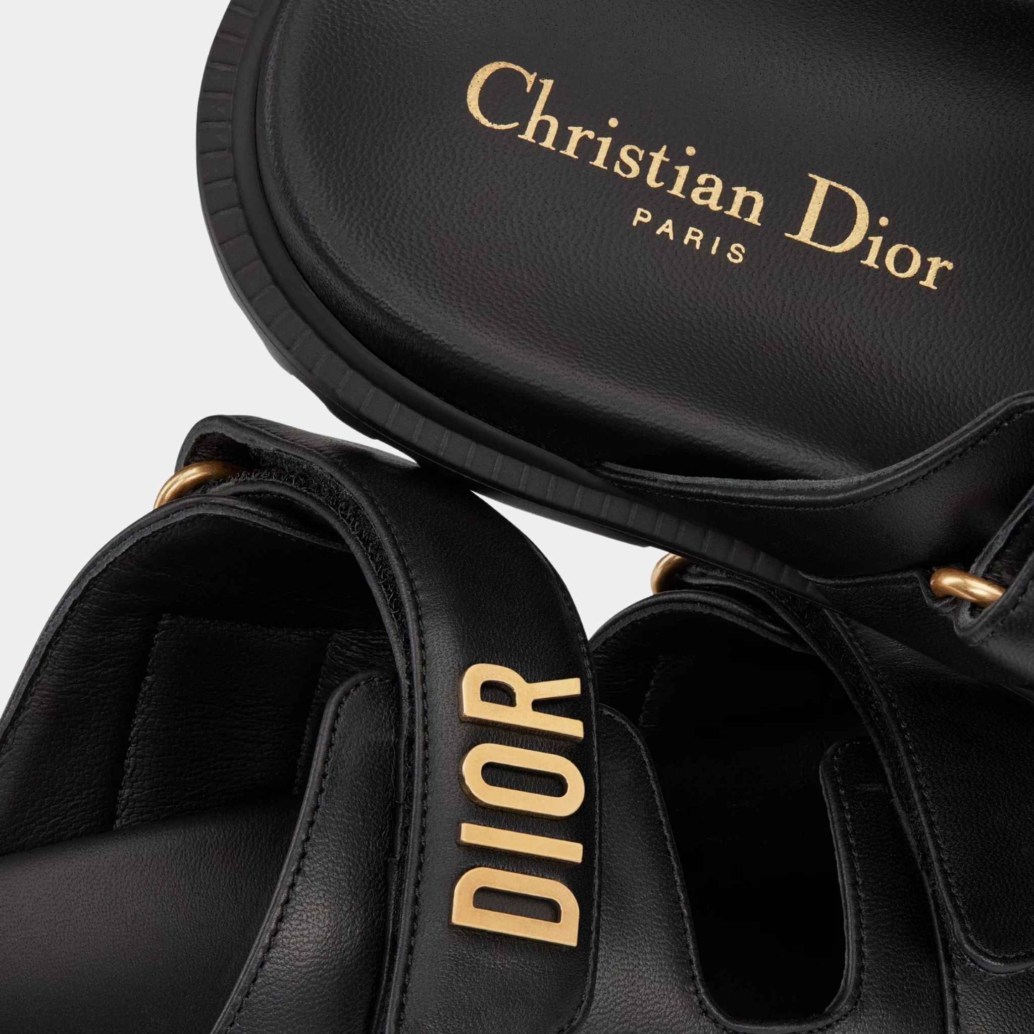 Dior Dioract Slide Black Lambskin, Closeup