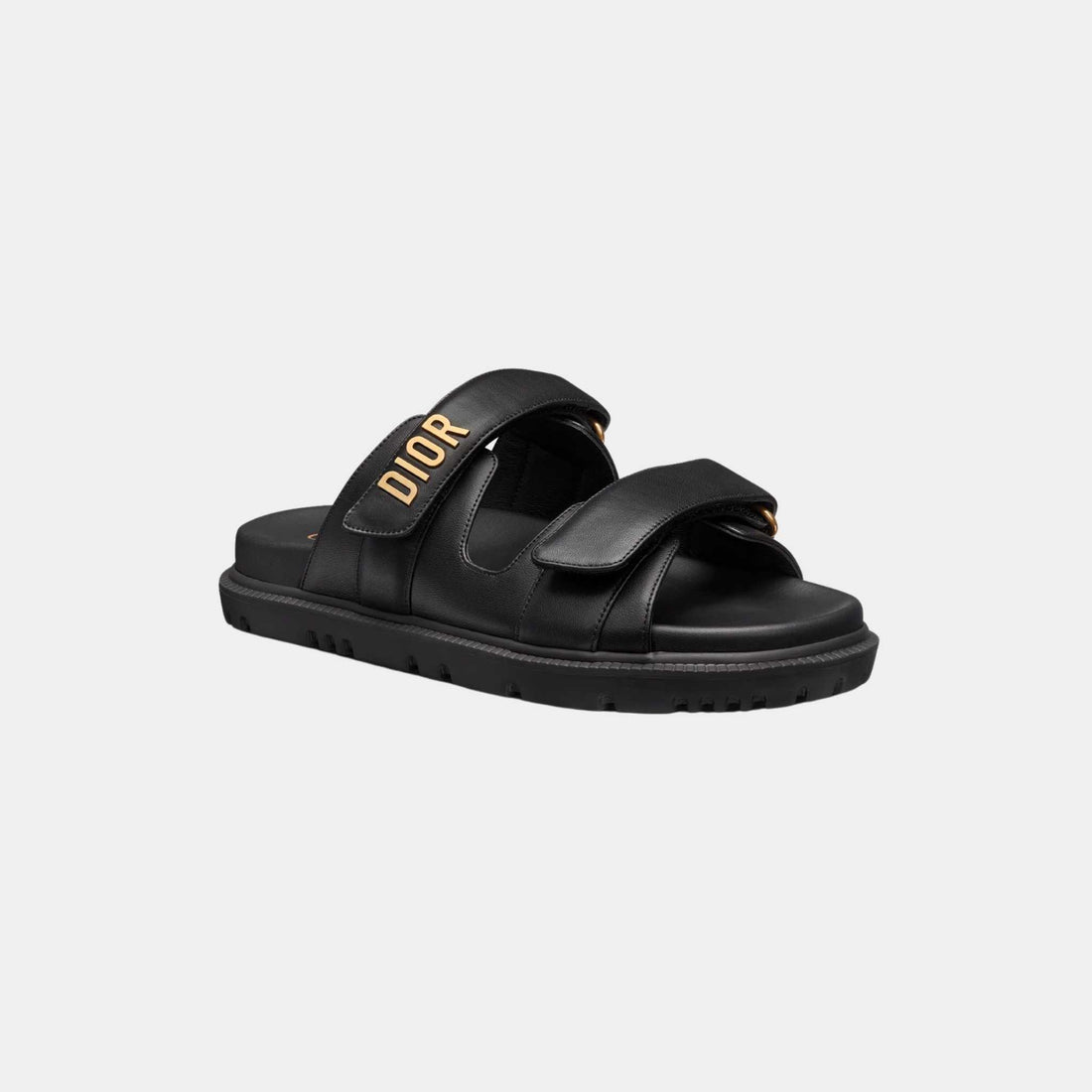 صندل Dior Dioract Slide من جلد الحمل الأسود، من الأمام