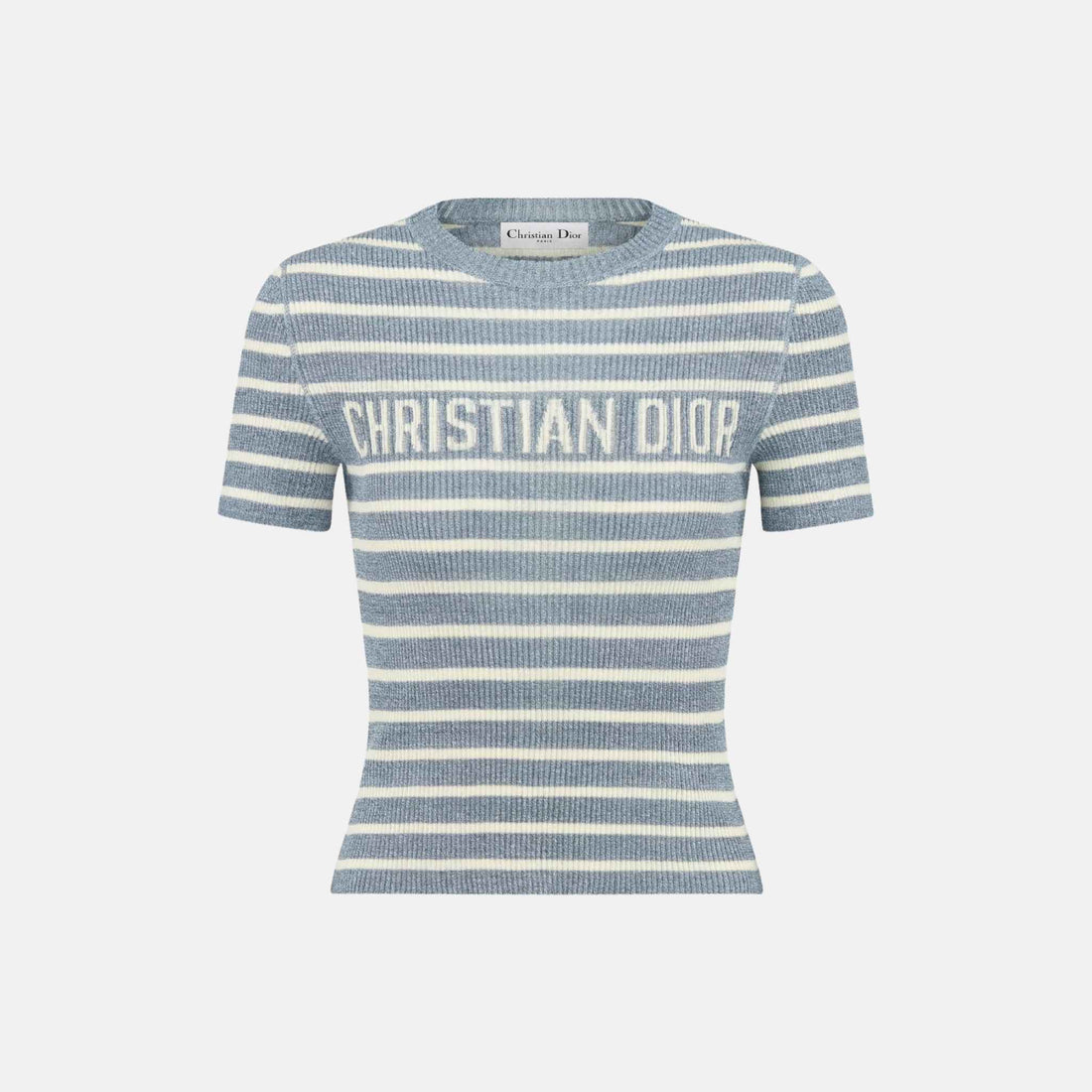 Dior Dioriviera Cropped Short Sleeved Sweater In Silk Knit, Denim Blue, Front