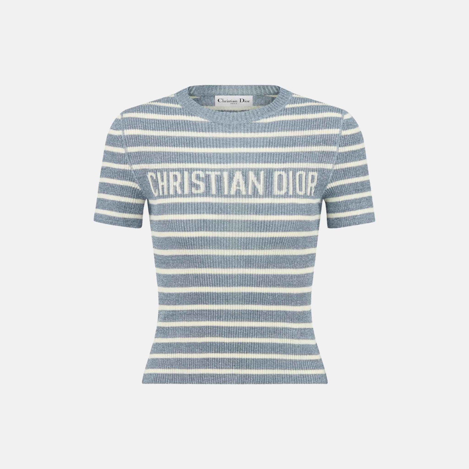 Dior Dioriviera Cropped Short Sleeved Sweater In Silk Knit, Denim Blue, Front