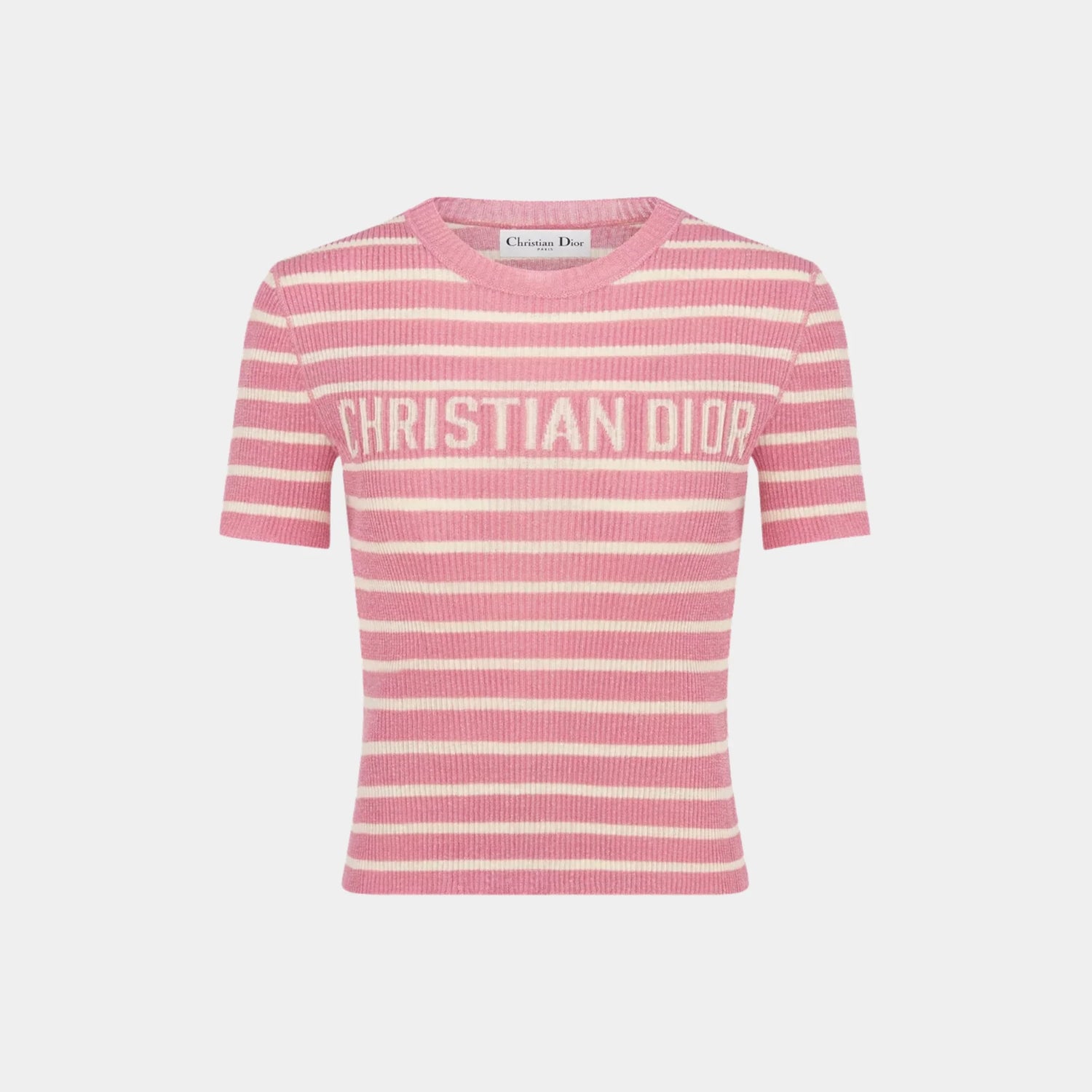 Dior Dioriviera Cropped Short Sleeved Sweater In Silk Knit, Pink, Front